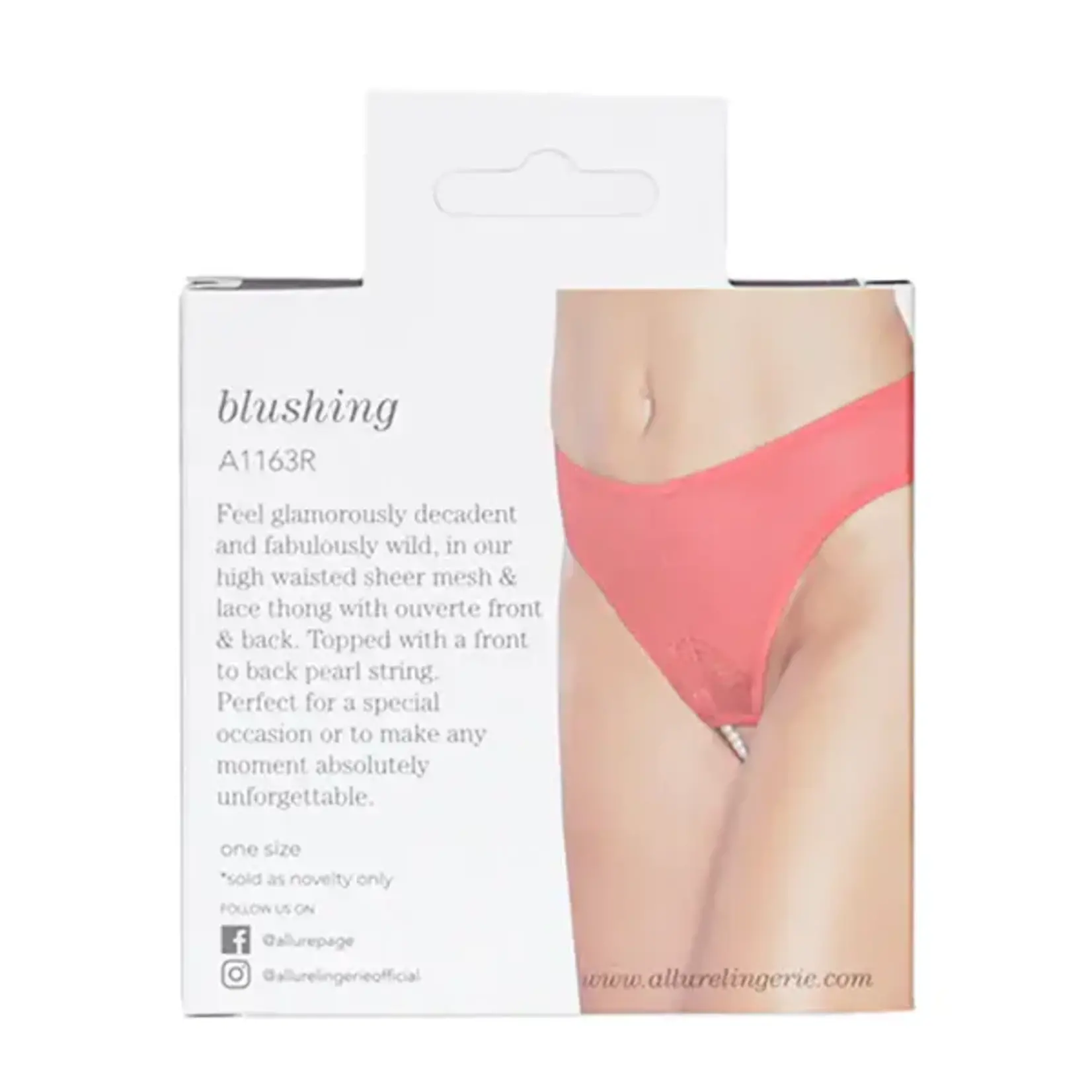 ALLURE LINGERIE ALLURE BLUSHING PEARL THONG - RED - ONE SIZE FITS MOST