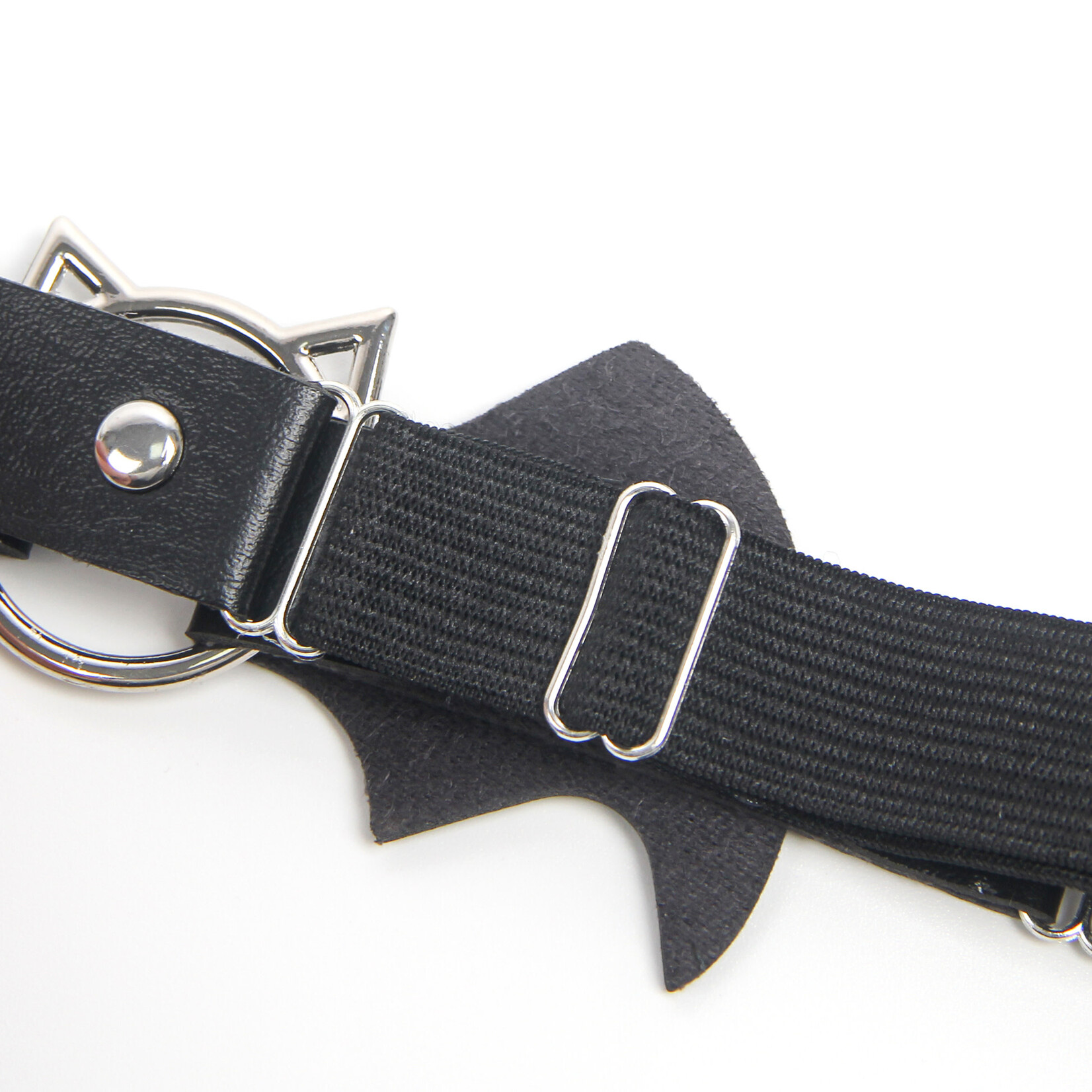 OH YEAH! -  CAT HEAD BAT WINGS BLACK ADJUSTABLE FAUX LEATHER STUDDED PUNK LEG RINGS BLACK