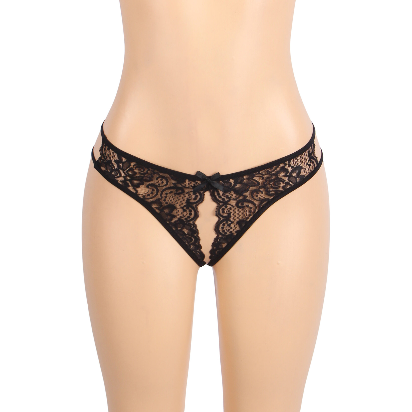 OH YEAH! -  BLACK SEXY OPEN CROTCH LACE BOW PANTY BLACK XL