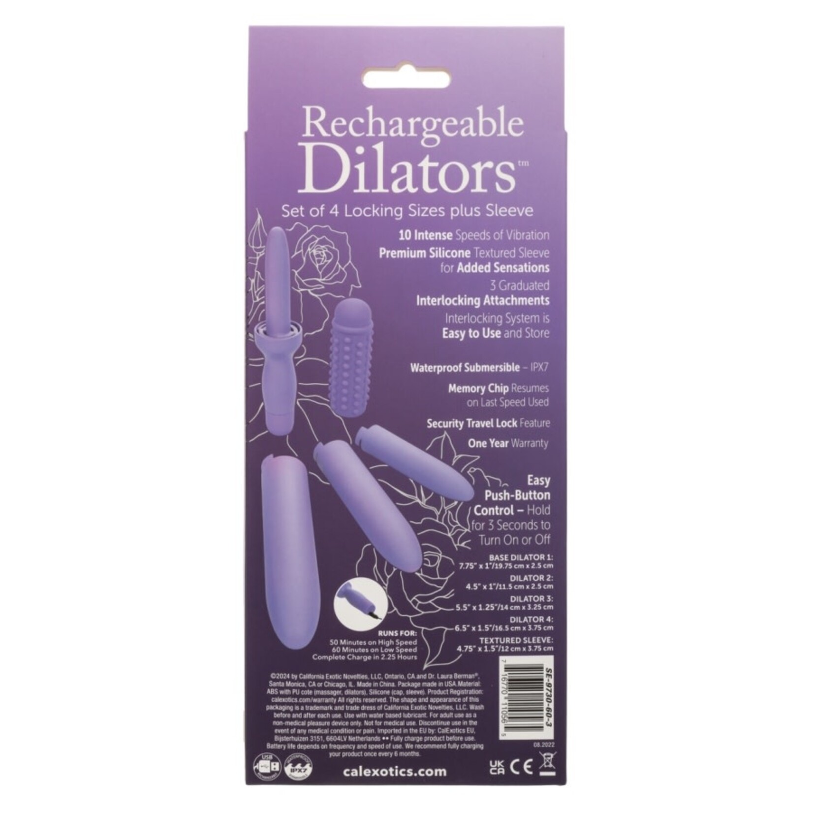 CALEXOTICS DR. LAURA BERMAN RECHARGEABLE DILATORS SET OF 4 LOCKING SIZES PLUS SLEEVE