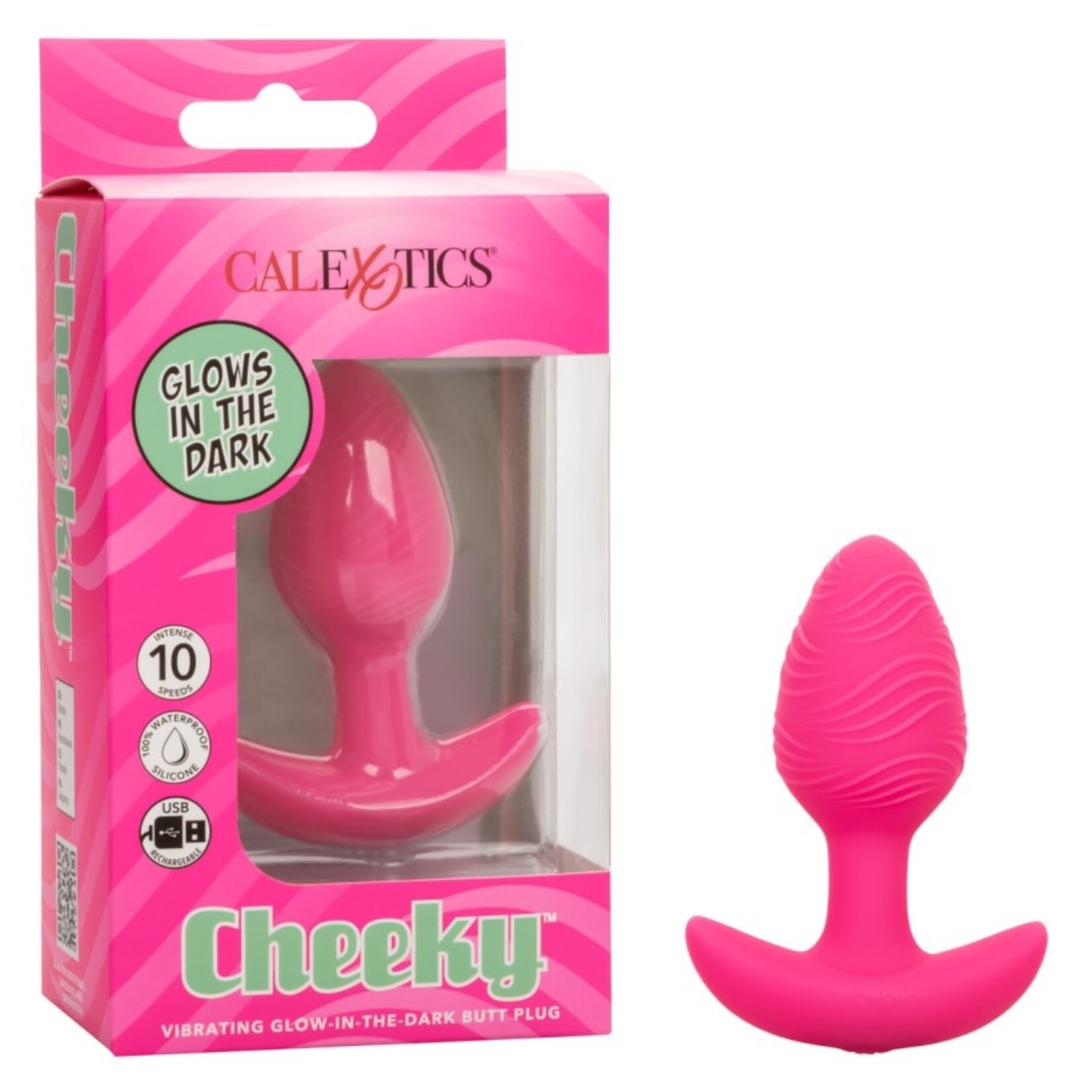 CALEXOTICS CHEEKY VIBRATING GLOW-IN-THE-DARK BUTT PLUG