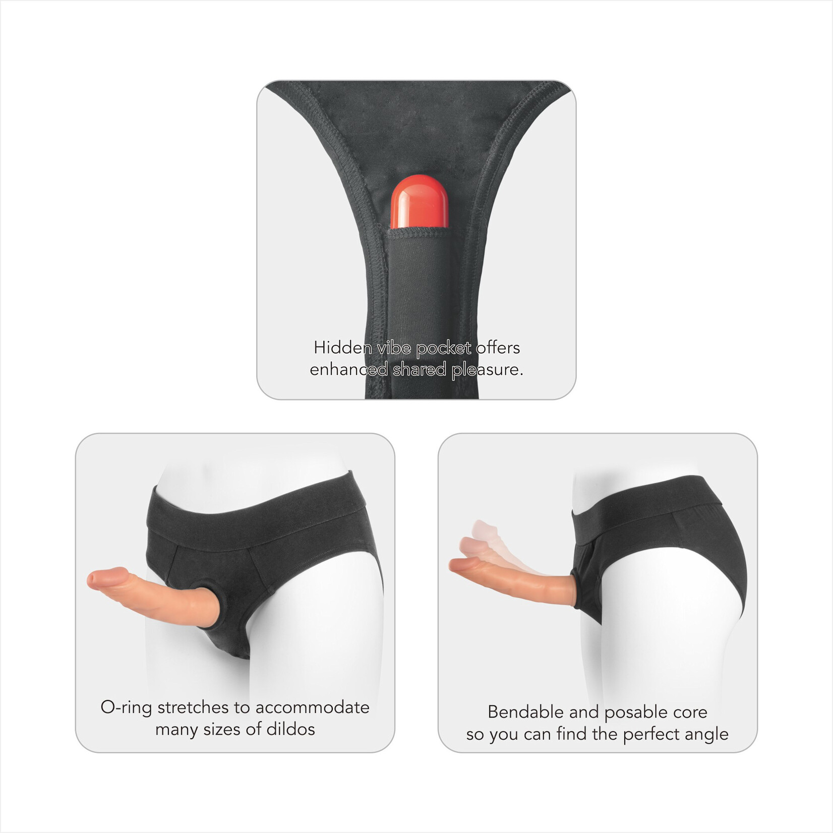 VERSATILE UNISEX STRAP-ON HARNESS BRIEFS KIT WITH DUAL LAYER BENDABLE DILDO 7.5"