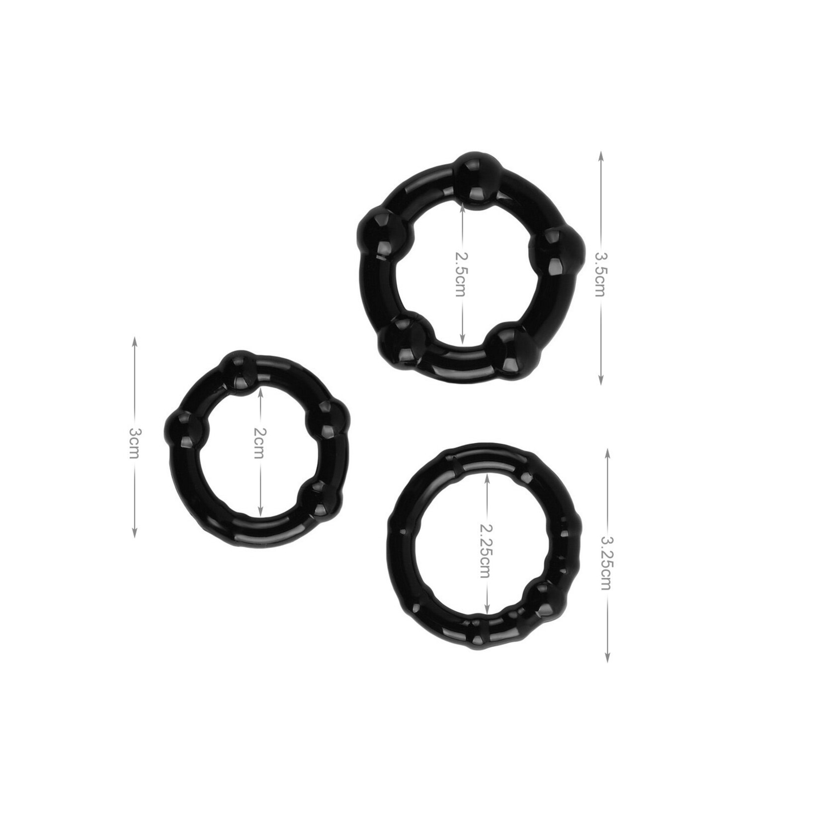 SMOOTH-NUBS TRIPLE STAMINA RING SET BLACK
