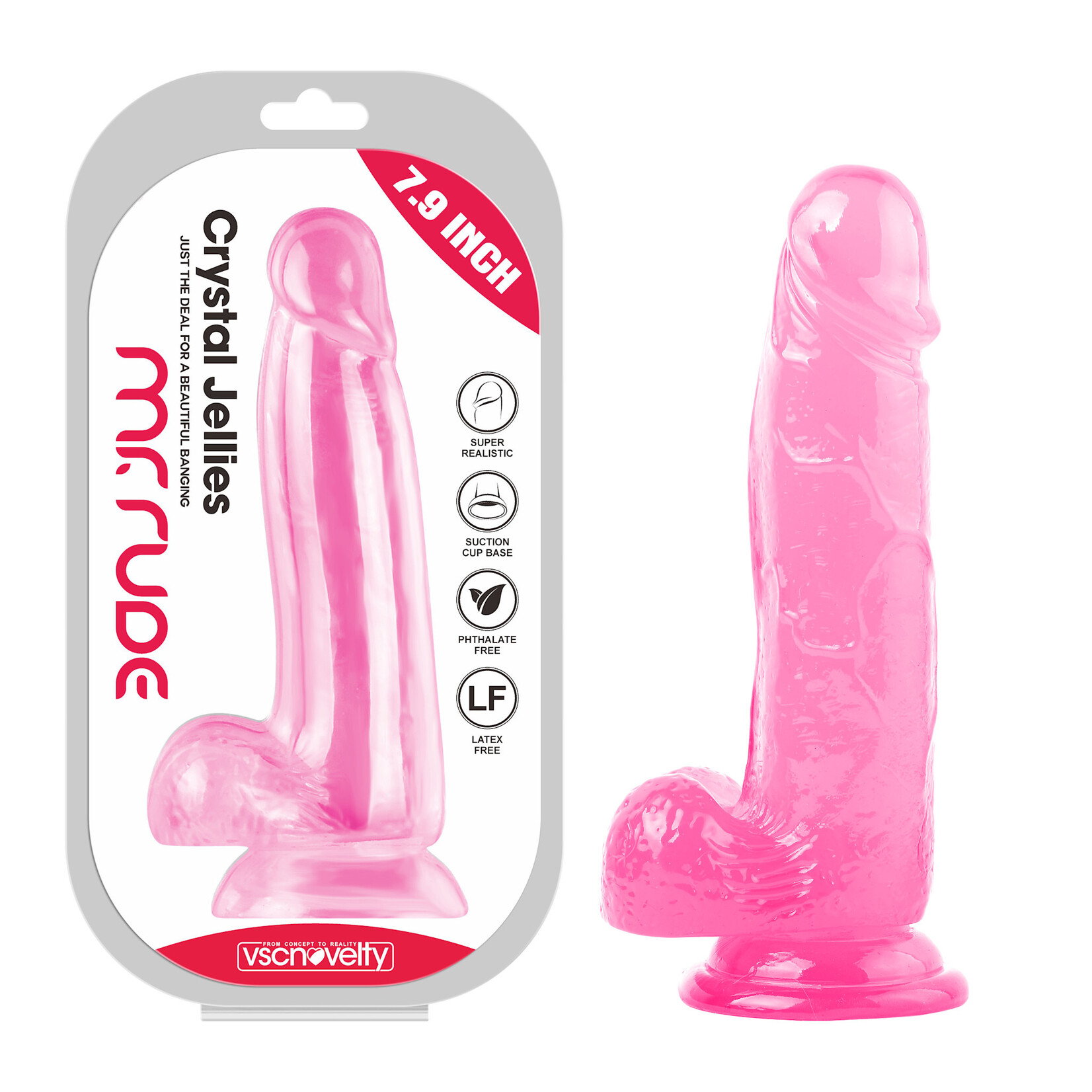 7.9 " MR. RUDE -CRYSTAL JELLIES REALISTIC DILDO PINK