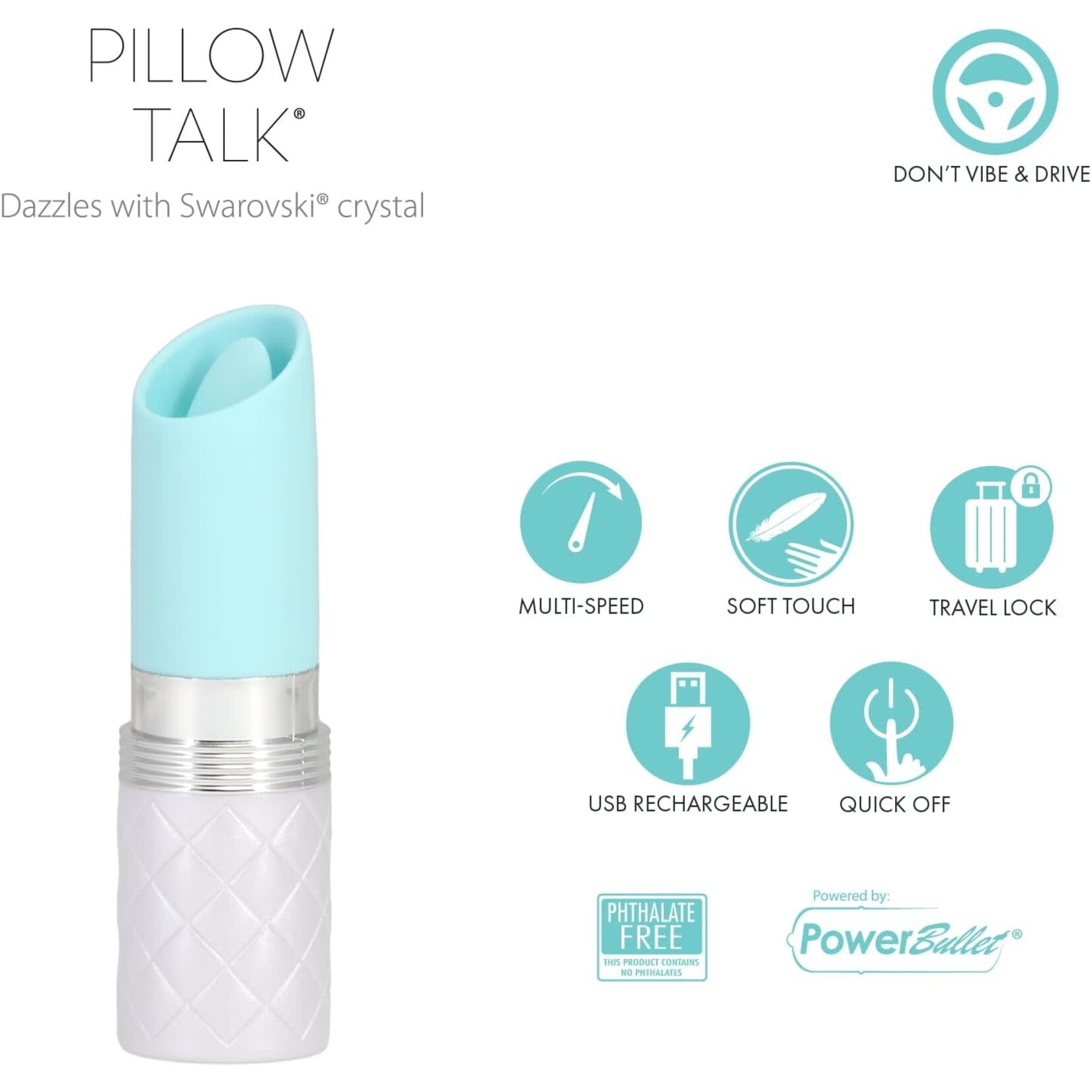 PILLOW TALK LUSTY LUXURIOUS FLICKERING MASSAGER - TEAL
