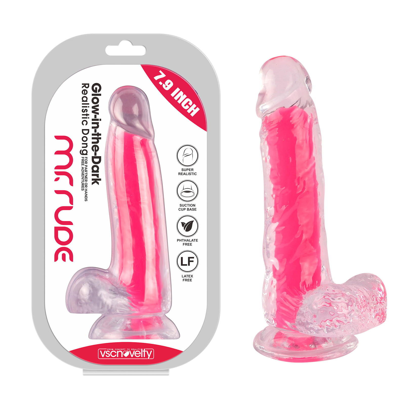 MR. RUDE 7.9"GLOW-IN-THE-DARK DONG PINK