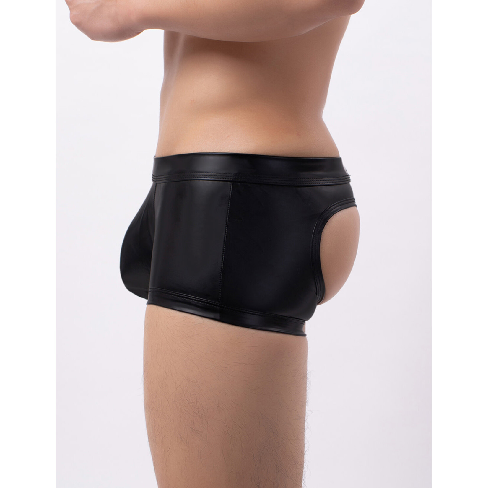 OH YEAH! -  BLACK SEXY PU LEATHER HIP HOLLOW MEN BOXER X-LARGE BLACK