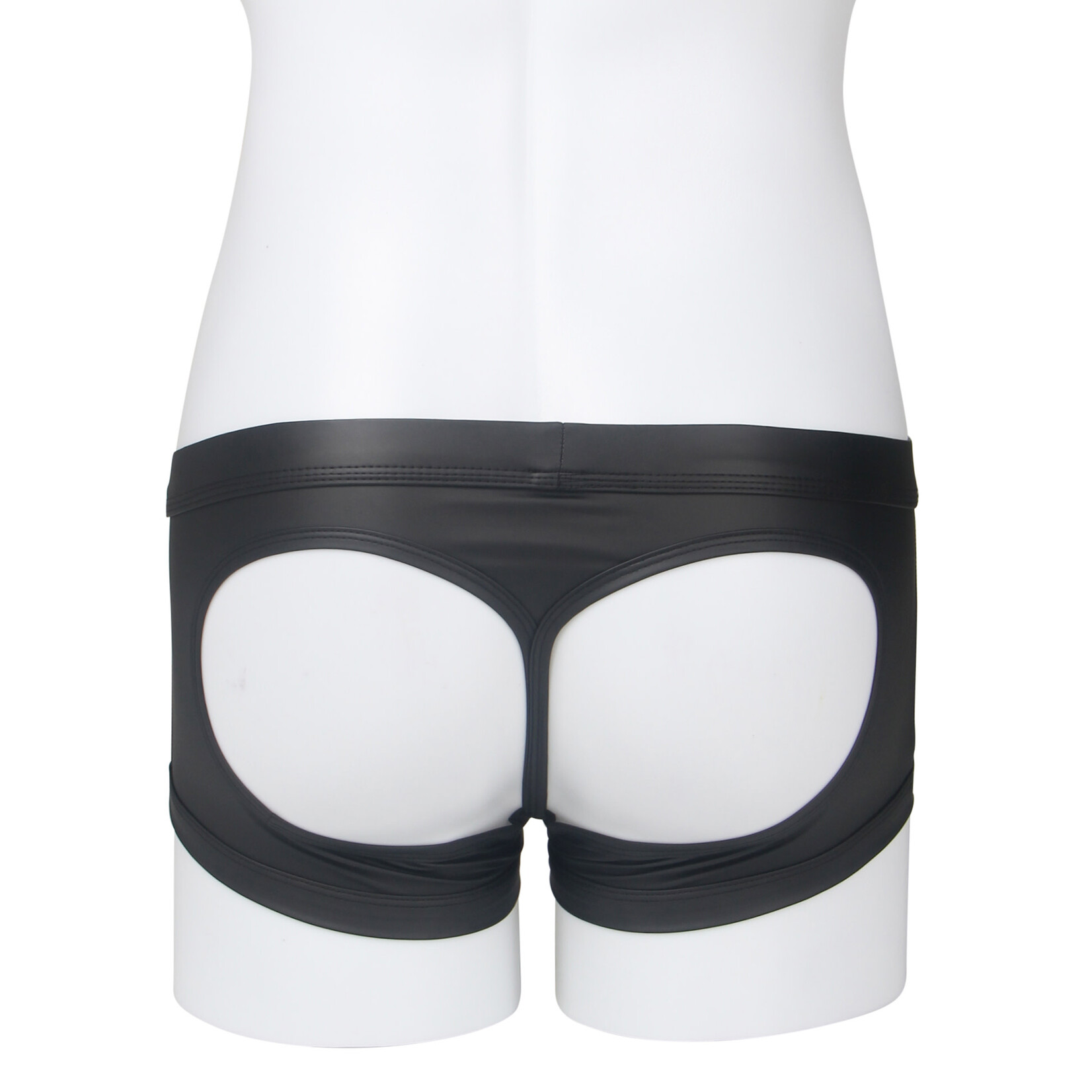 OH YEAH! -  BLACK SEXY PU LEATHER HIP HOLLOW MEN BOXER SMALL BLACK