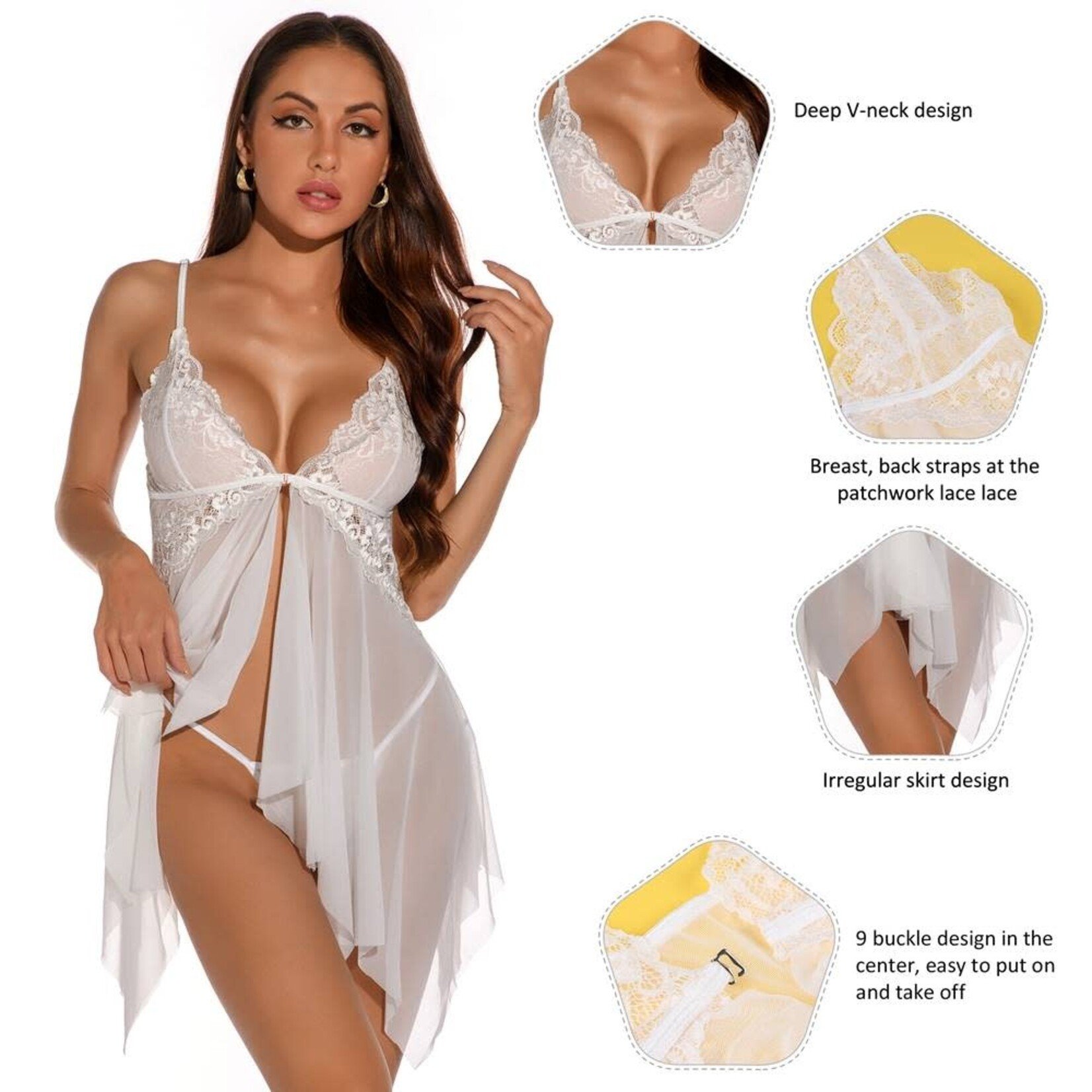 OH YEAH! -  WHITE LACE STITCHING IRREGULAR SKIRT PERSPECTIVE BABYDOLL XS-S AS SHOWN