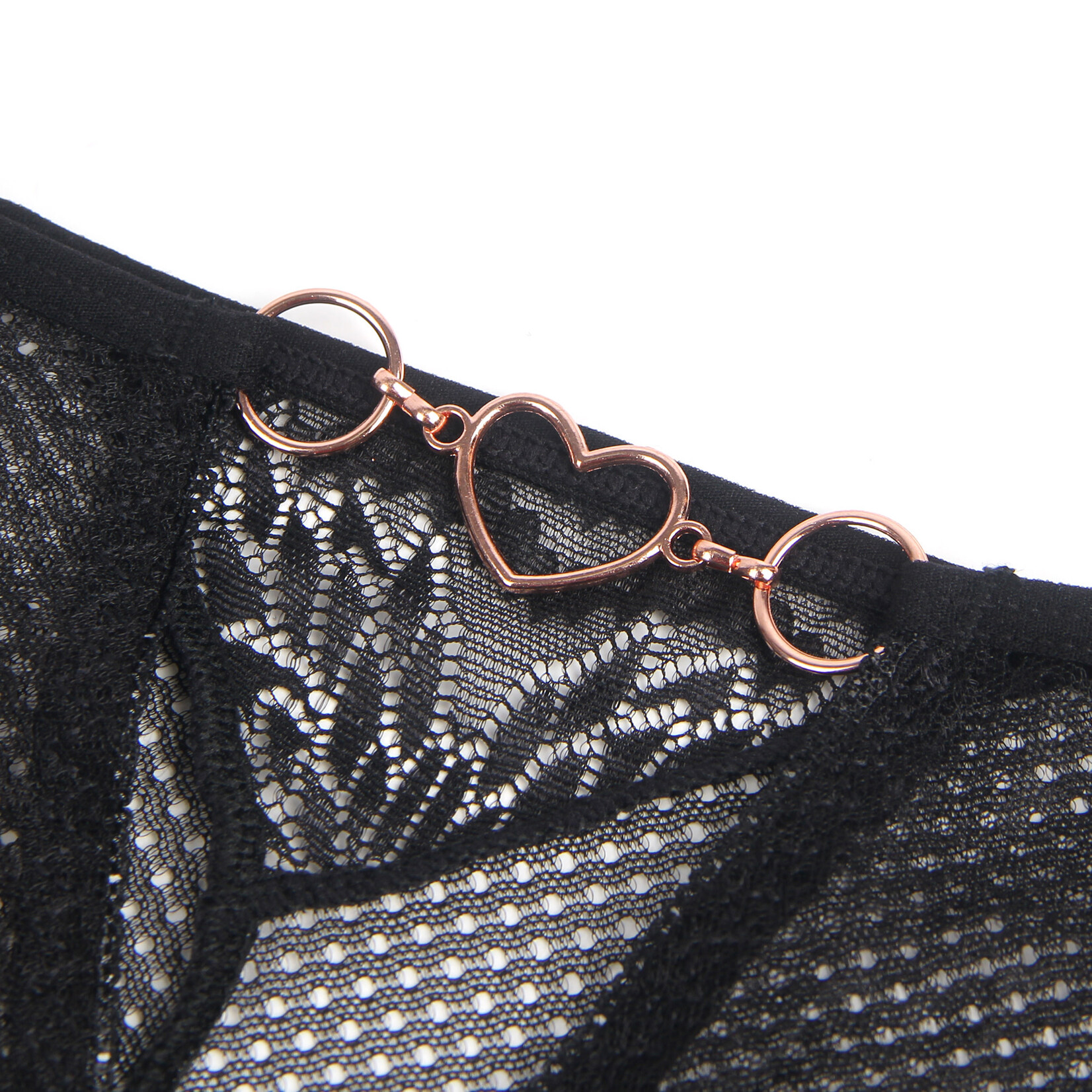 OH YEAH! -  BLACK SEXY METAL HEART LACE HOLLOW OUT WOMEN PANTY   MEDIUM BLACK