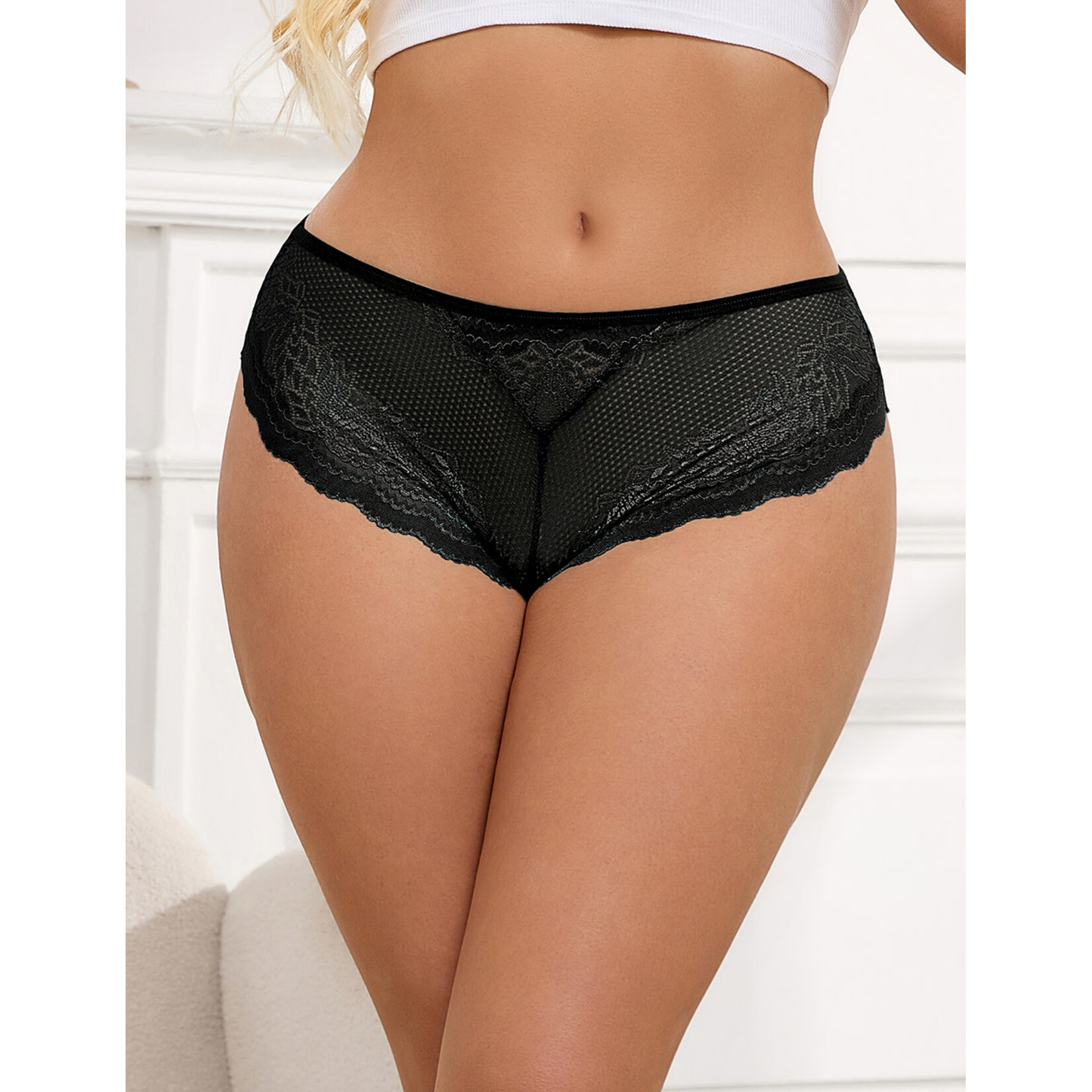 OH YEAH! -  BLACK SEXY METAL HEART LACE HOLLOW OUT WOMEN PANTY   MEDIUM BLACK