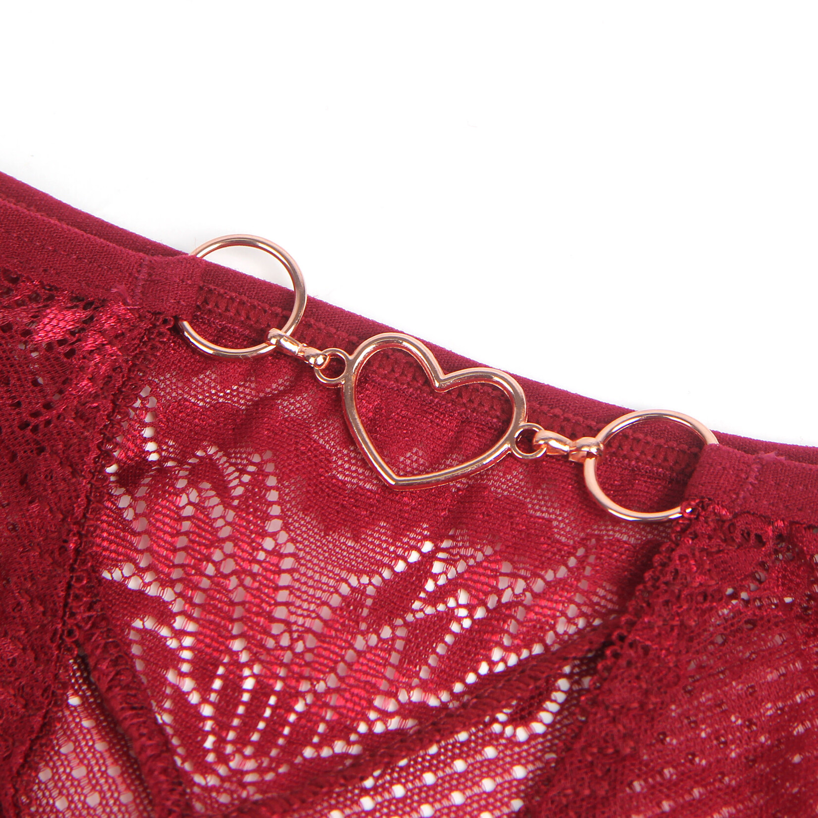 OH YEAH! -  BURGUNDY SEXY METAL HEART LACE HOLLOW OUT WOMEN PANTY   SMALL BURGUNDY