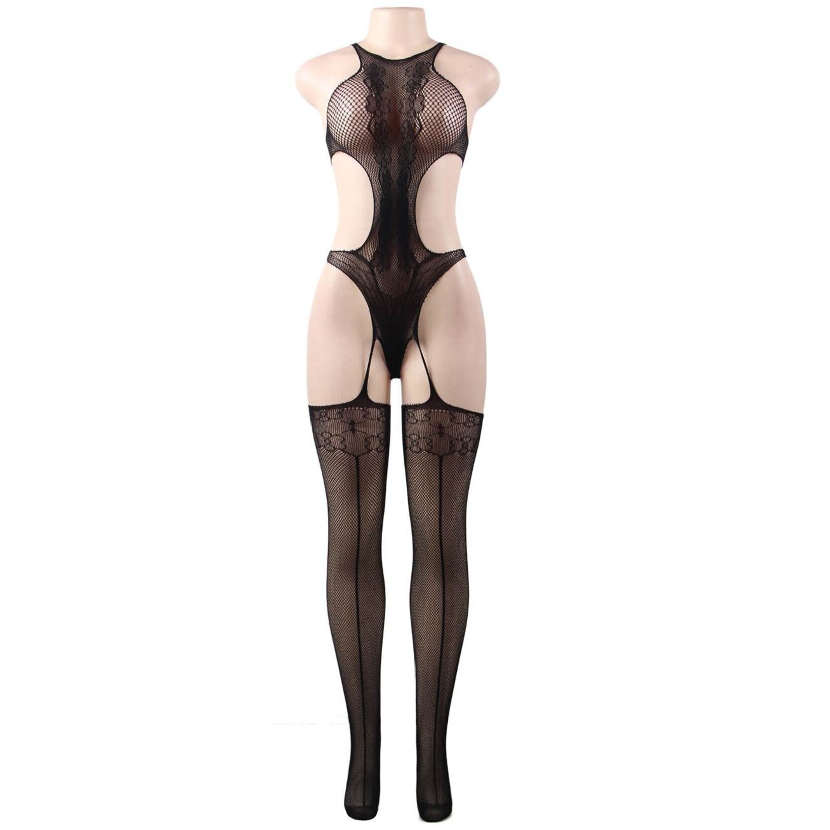 OH YEAH! -  FLOWER PATTERN FISHNET BODYSTOCKING XS-M