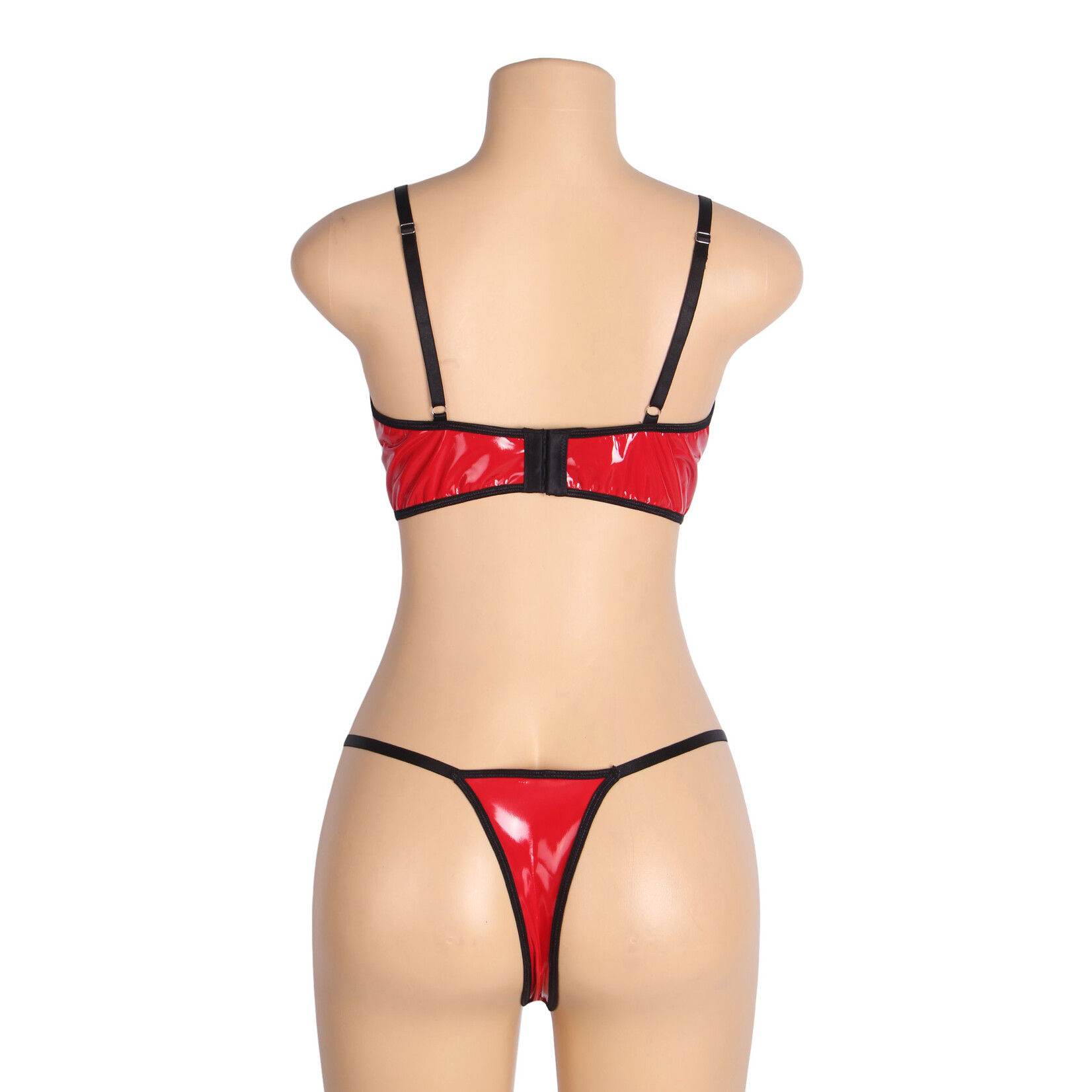 OH YEAH! -  RED SEXY PATENT LEATHER MESH ZIPPERED BRA SET SMALL RED
