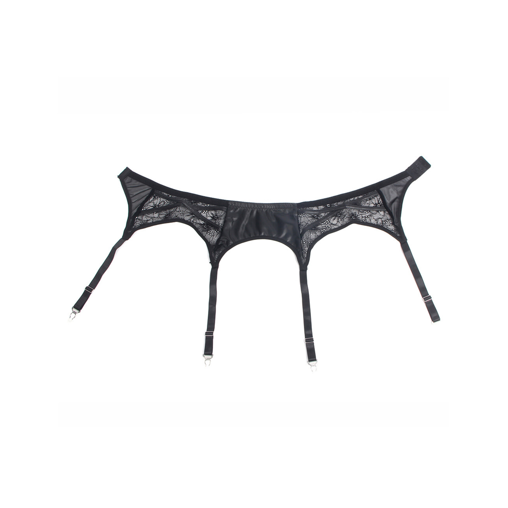 OH YEAH! -  BLACK SEXY PU LEATHER METAL CLIPS GARTER PANTY MEDIUM BLACK