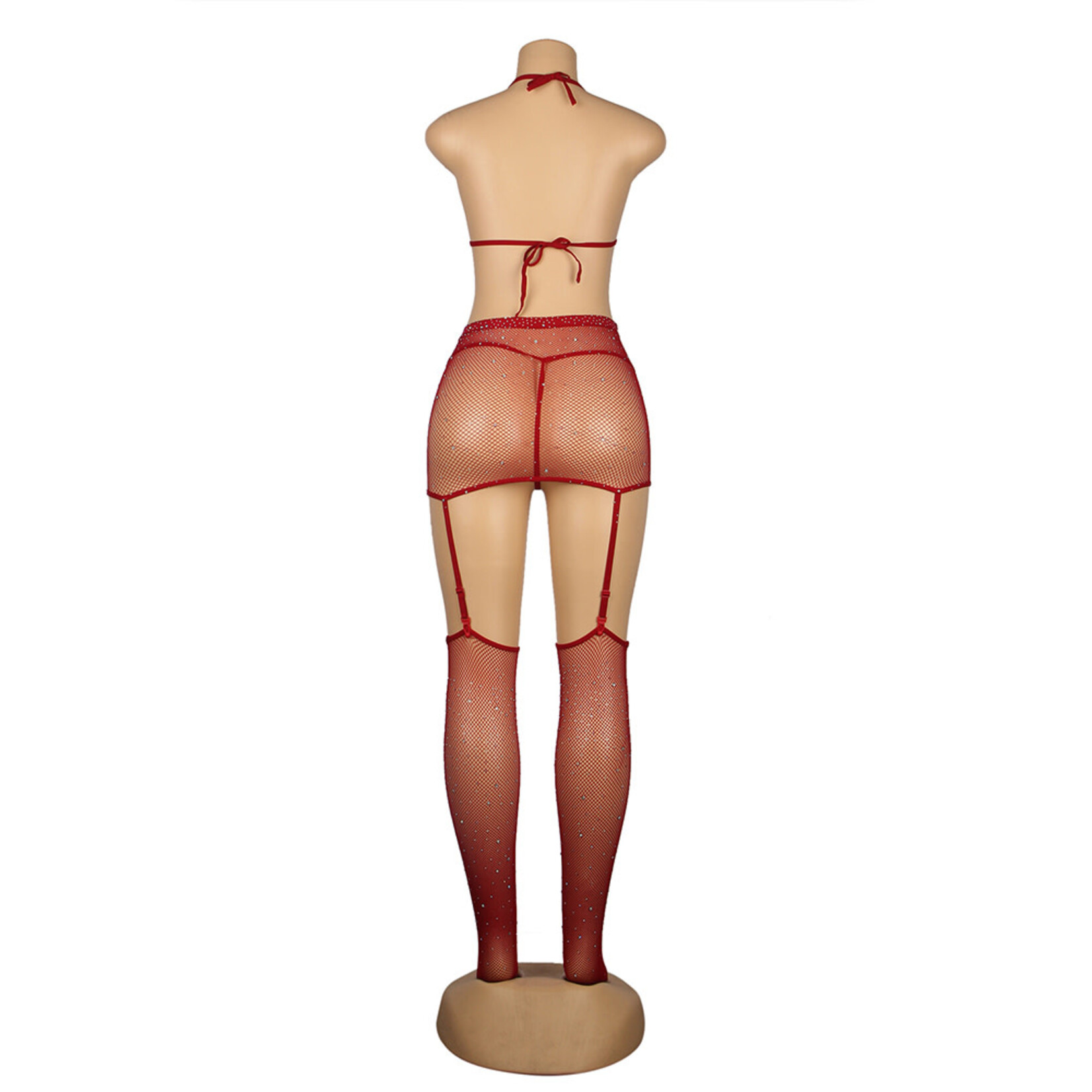 OH YEAH! -  RED SEXY DIAMOND FISHNET BODYSTOCKING WITH GLOVES XS-M AS SHOWN