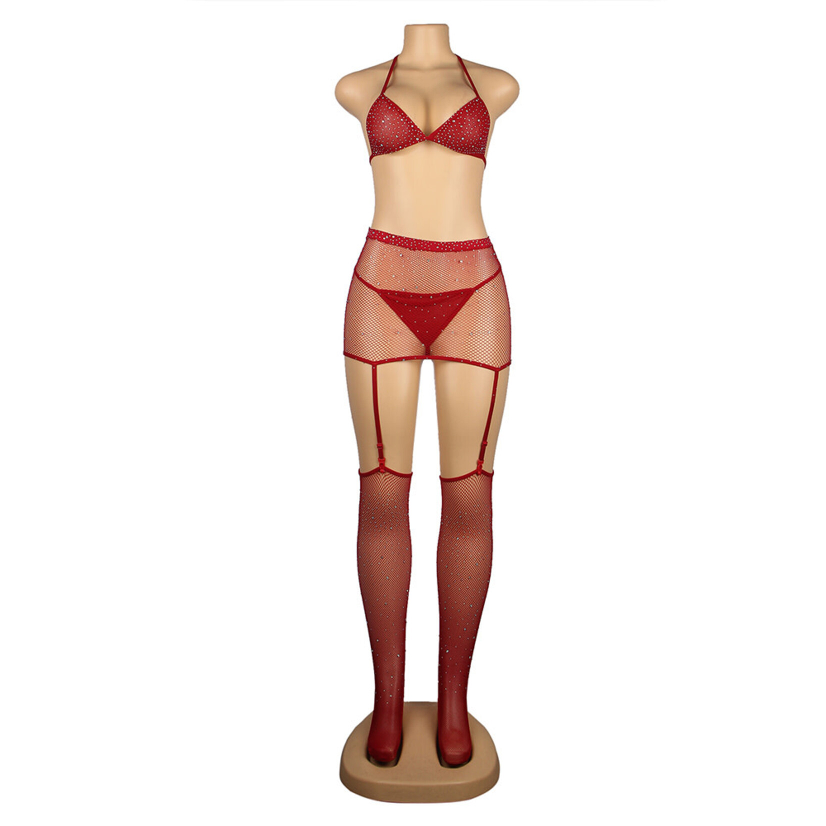OH YEAH! -  RED SEXY DIAMOND FISHNET BODYSTOCKING WITH GLOVES XS-M AS SHOWN