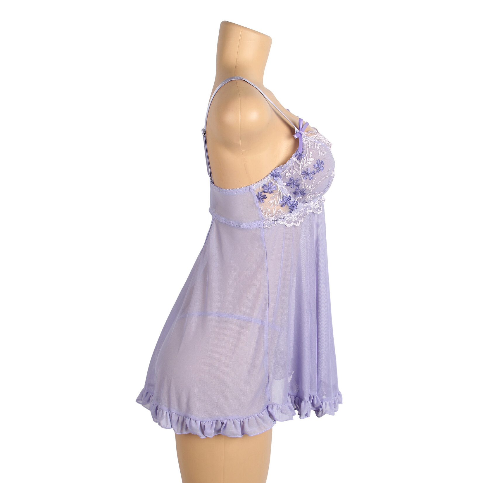 OH YEAH! -  PURPLE SEXY MESH EMBROIDERY LACE LIFT BRA SUSPENDER NIGHTDRESS X-LARGE PURPLE