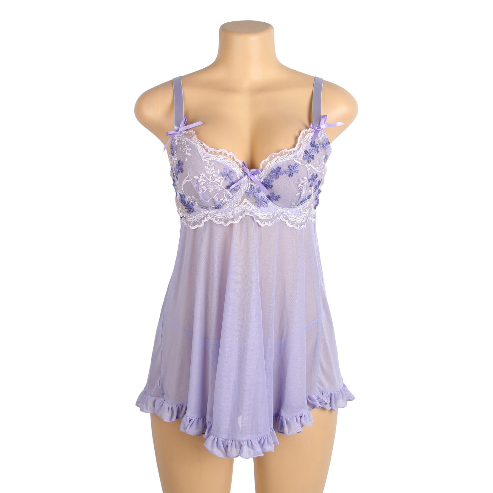 OH YEAH! -  PURPLE SEXY MESH EMBROIDERY LACE LIFT BRA SUSPENDER NIGHTDRESS X-LARGE PURPLE