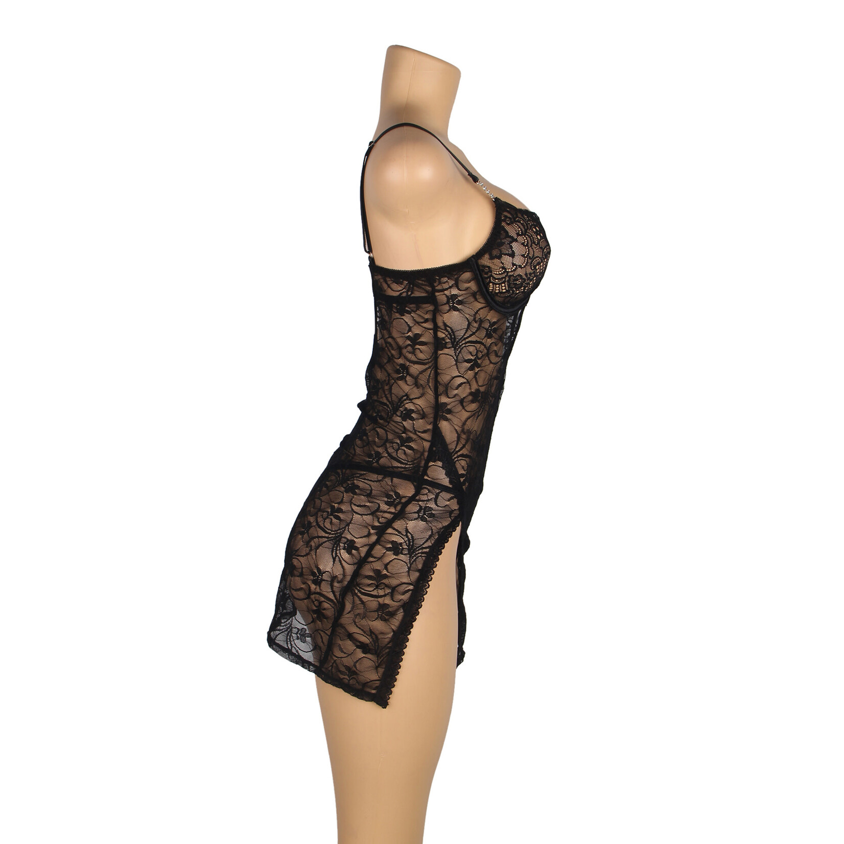 OH YEAH! -  BLACK LACE WITH UNDERWIRE ADJUSTABLE STRAPS BABYDOLL XS-S AS SHOWN