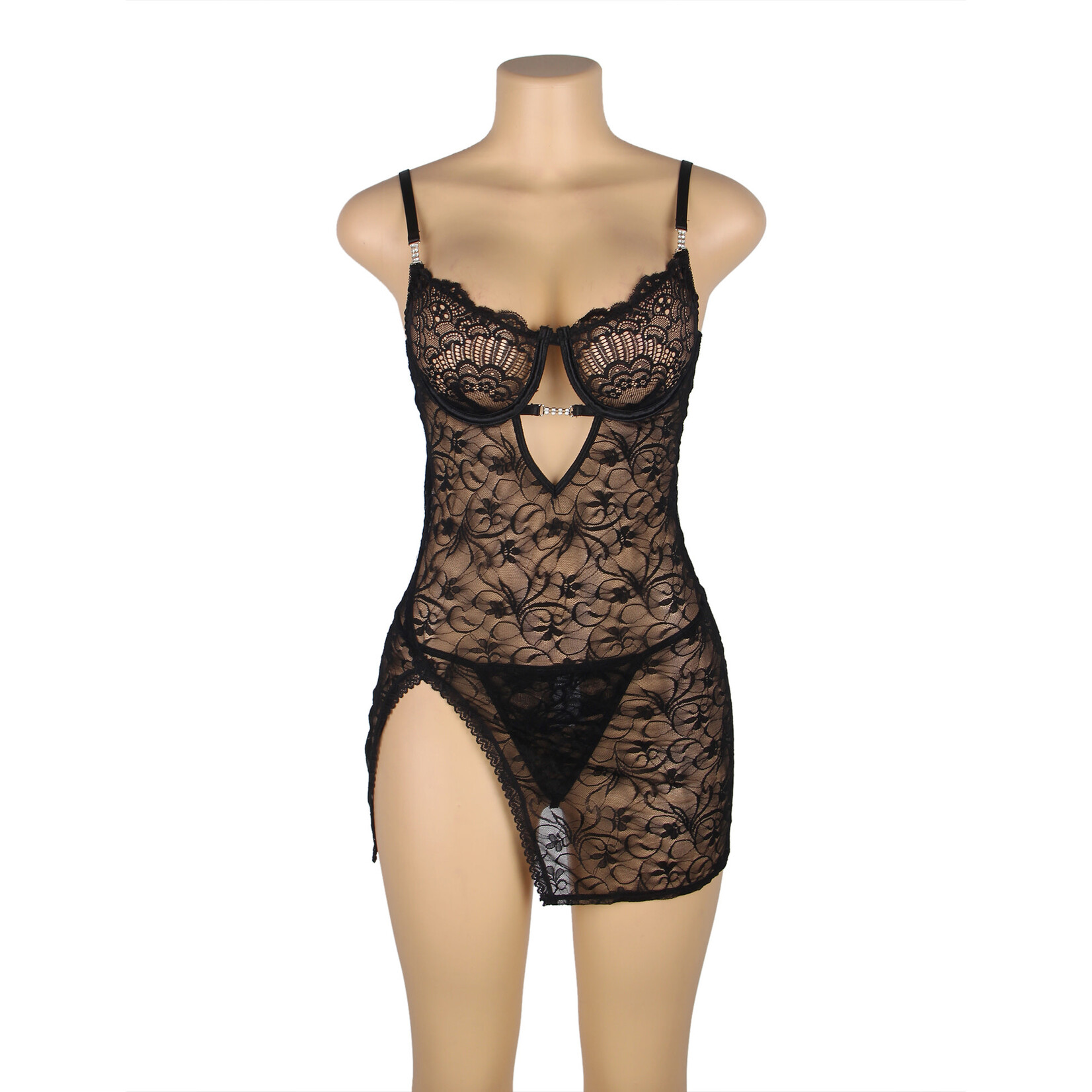 OH YEAH! -  BLACK LACE WITH UNDERWIRE ADJUSTABLE STRAPS BABYDOLL XL-2XL AS SHOWN