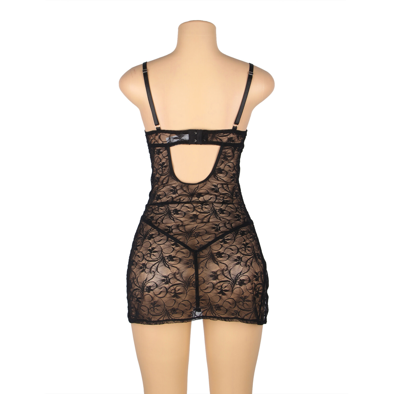 OH YEAH! -  BLACK LACE WITH UNDERWIRE ADJUSTABLE STRAPS BABYDOLL XL-2XL AS SHOWN