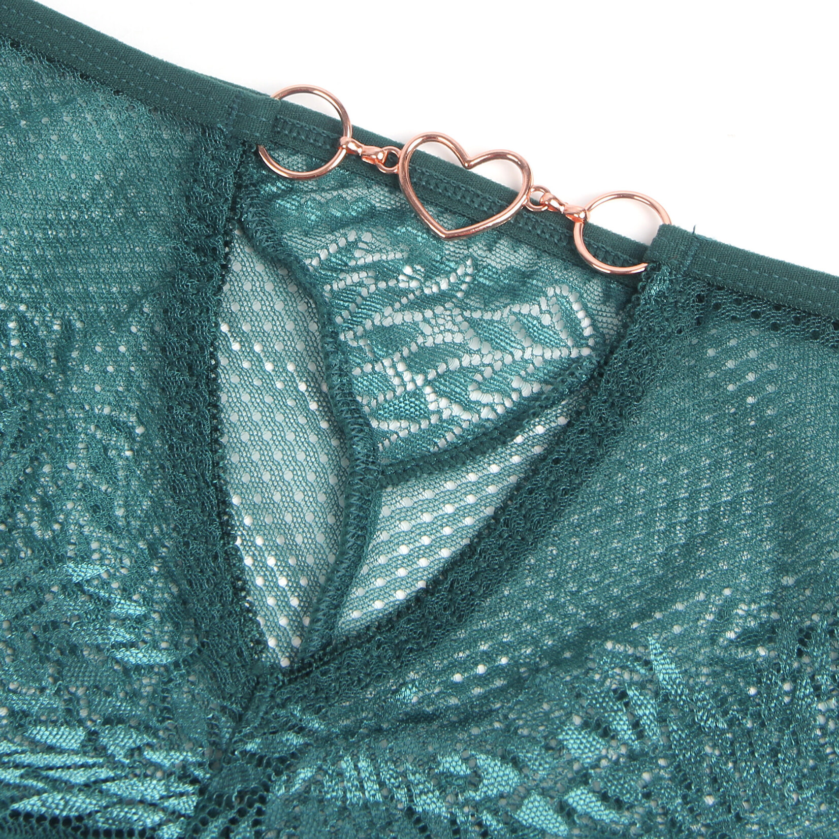 OH YEAH! -  GREEN SEXY METAL HEART LACE HOLLOW OUT WOMEN PANTY   X-LARGE GREEN