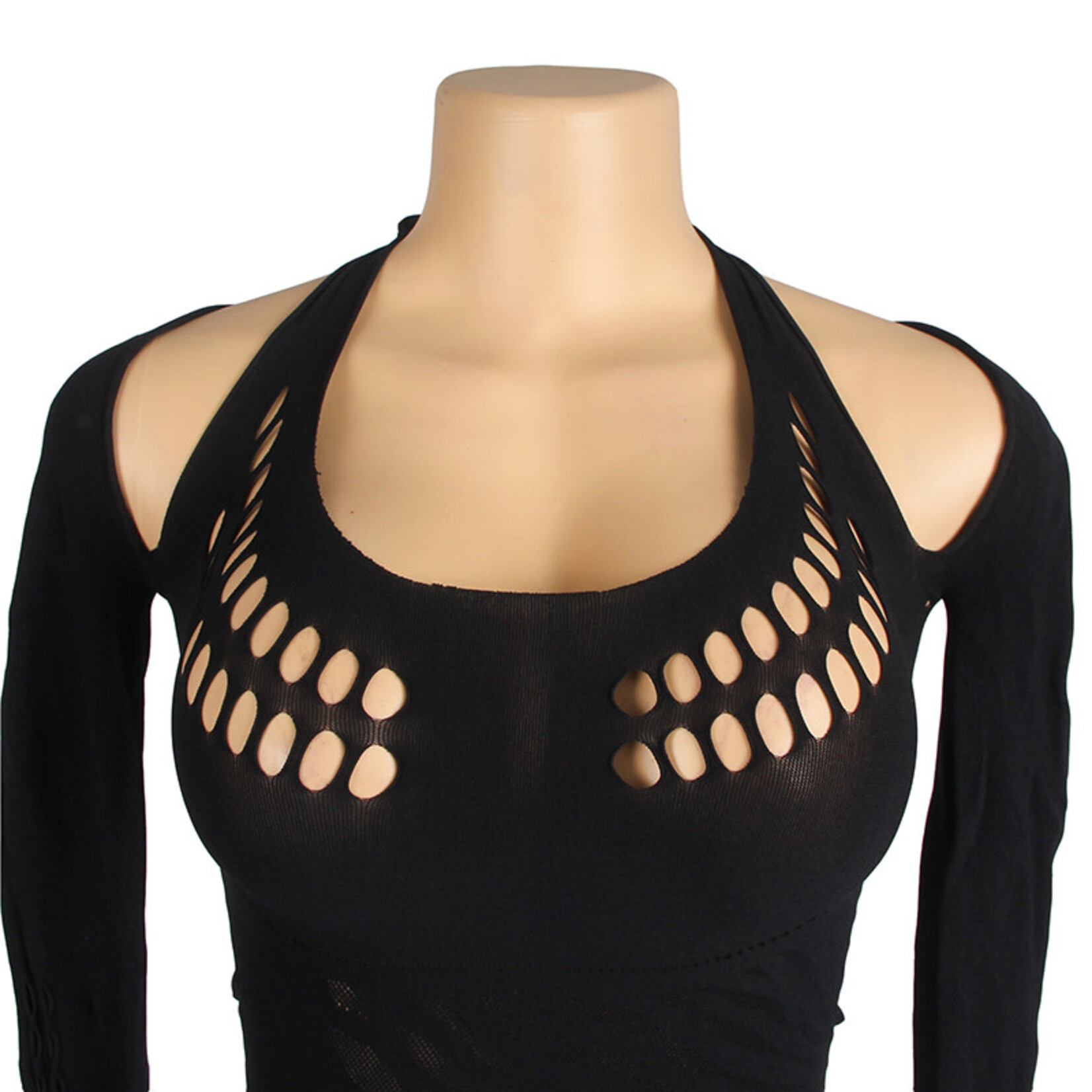 OH YEAH! -  BLACK SEXY LONG SLEEVES HOLLOW CUT BODYSTOCKING SET XS-M BLACK