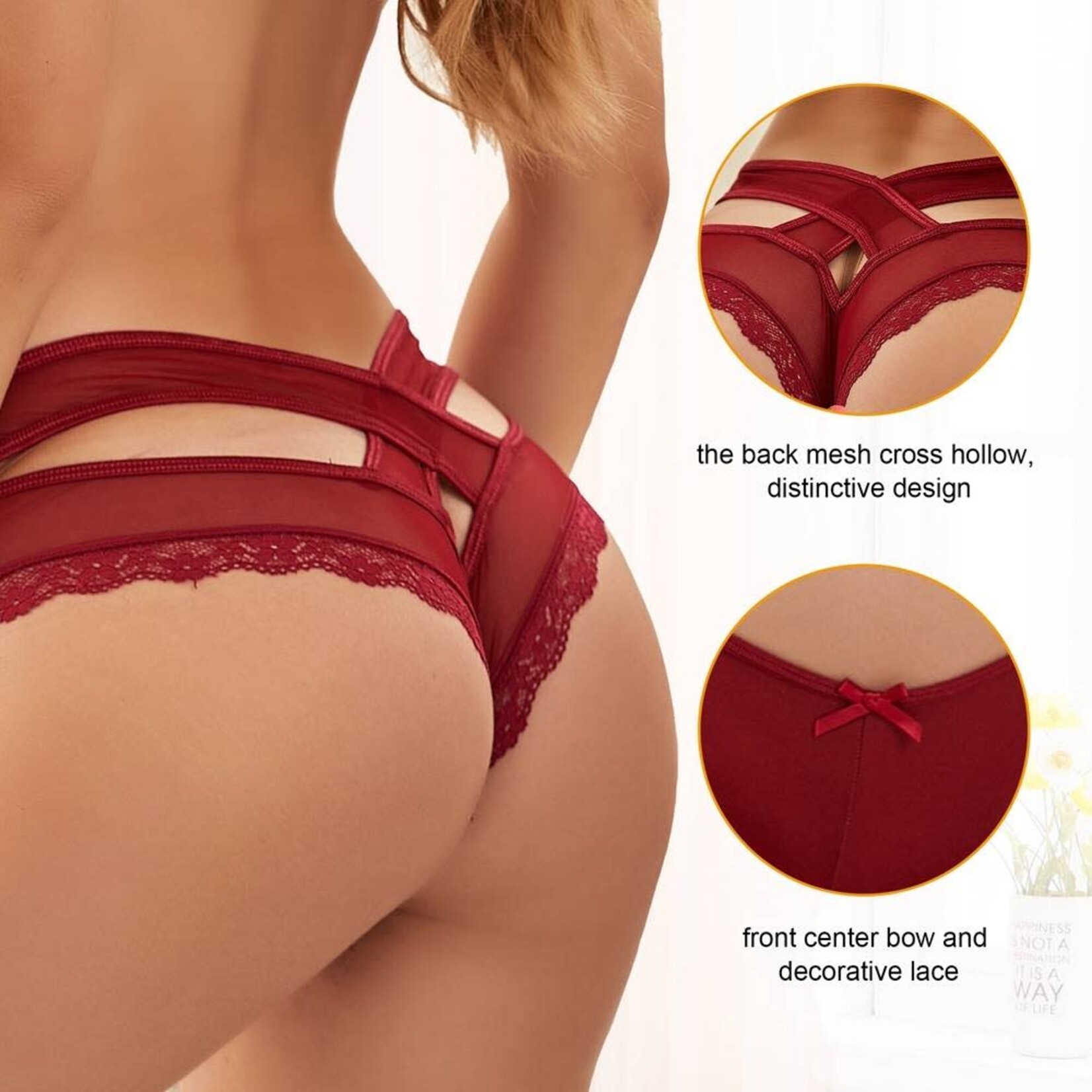 OH YEAH! -  RED HOLLOWED OUT LADIES' PANTY   M-L AS SHOWN