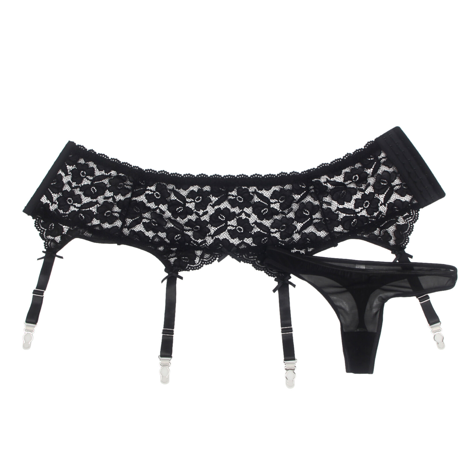 OH YEAH! -  BLACK SEXY LACE METAL CLIPS GARTER PANTY   XS-S BLACK