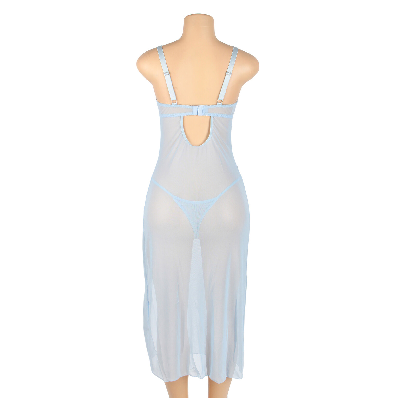 OH YEAH! -  BLUE SEXY SEE THROUGH MESH BUTTERFLY BACKLESS LONG LINGERIE DRESS LARGE BLUE