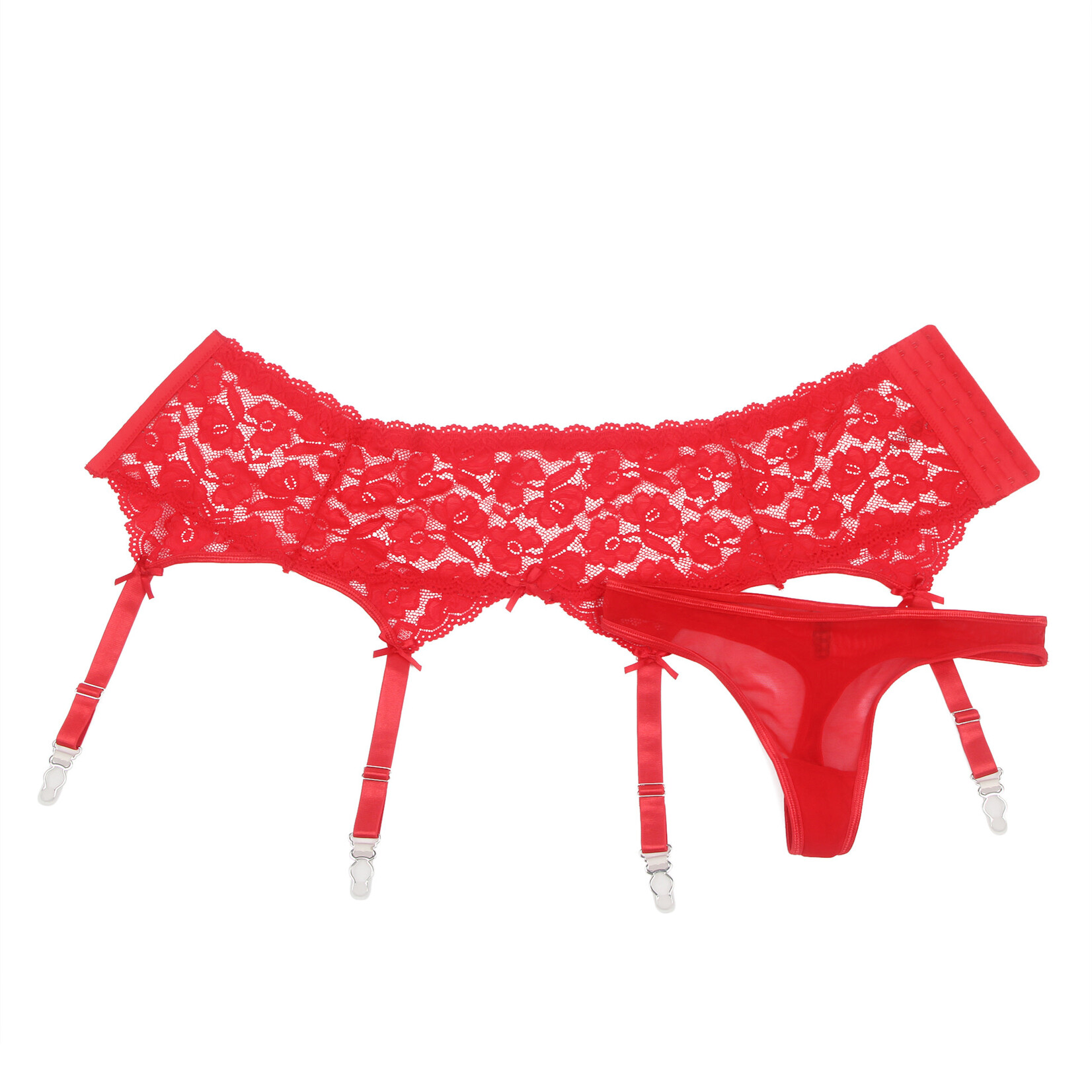 OH YEAH! -  RED SEXY LACE METAL CLIPS GARTER PANTY   M-L RED