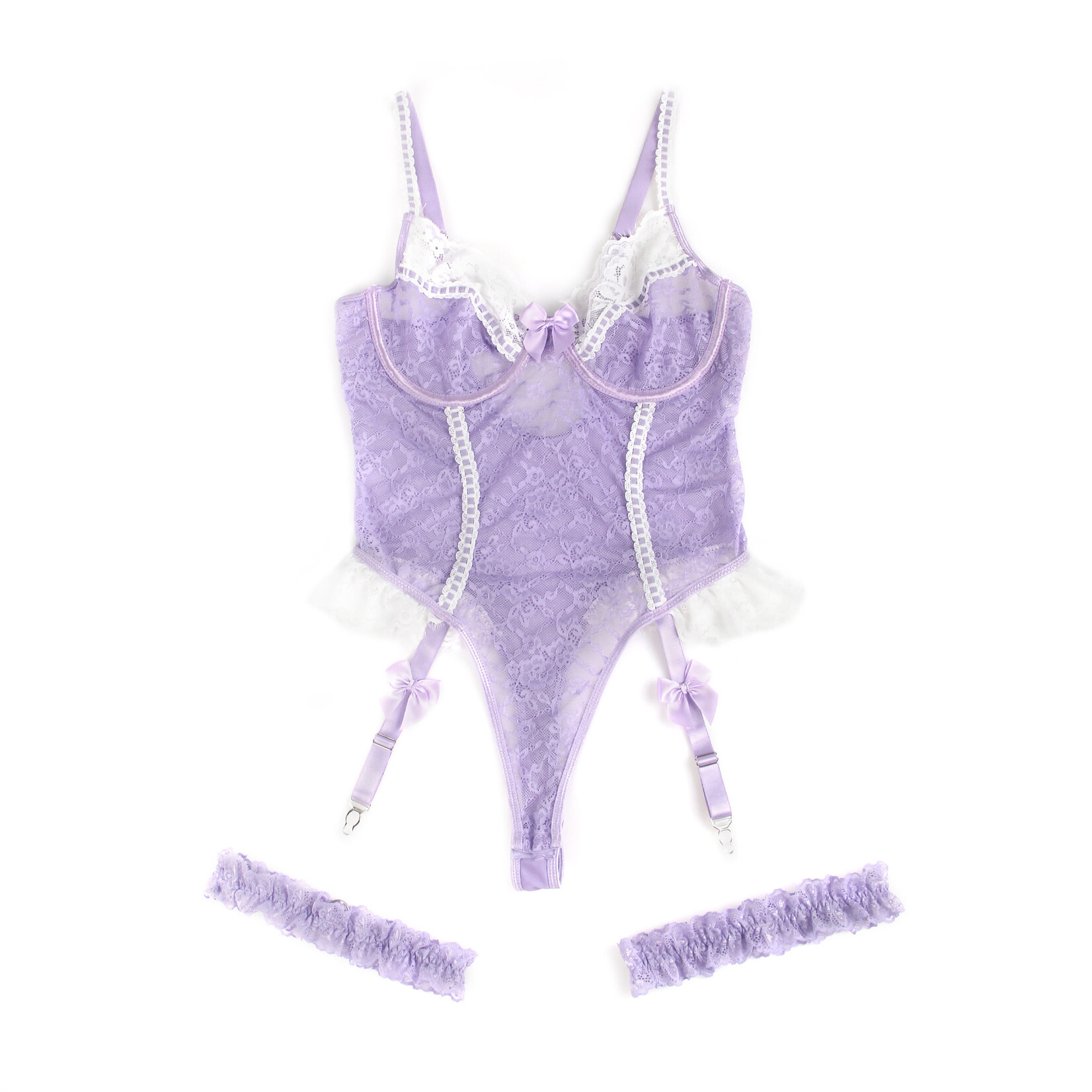 OH YEAH! -  PURPLE SEXY LACE BOW CROTCHLESS GARTER BODYSUIT LARGE PURPLE
