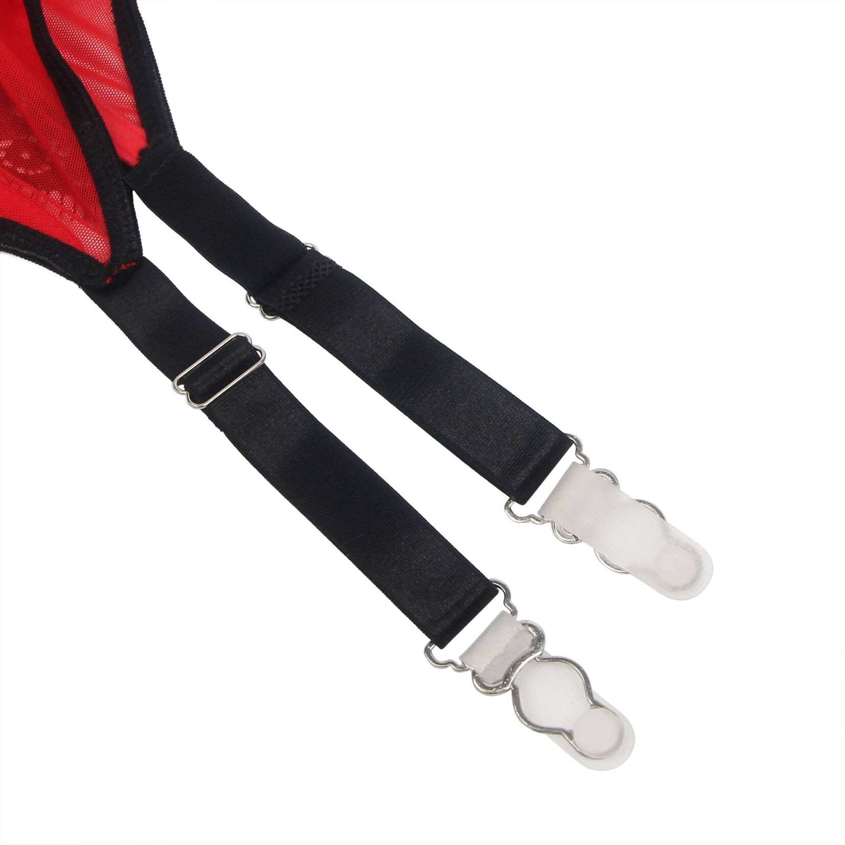 OH YEAH! -  RED SEXY EYELASH LACE METAL CLIPS GARTER PANTY   MEDIUM RED