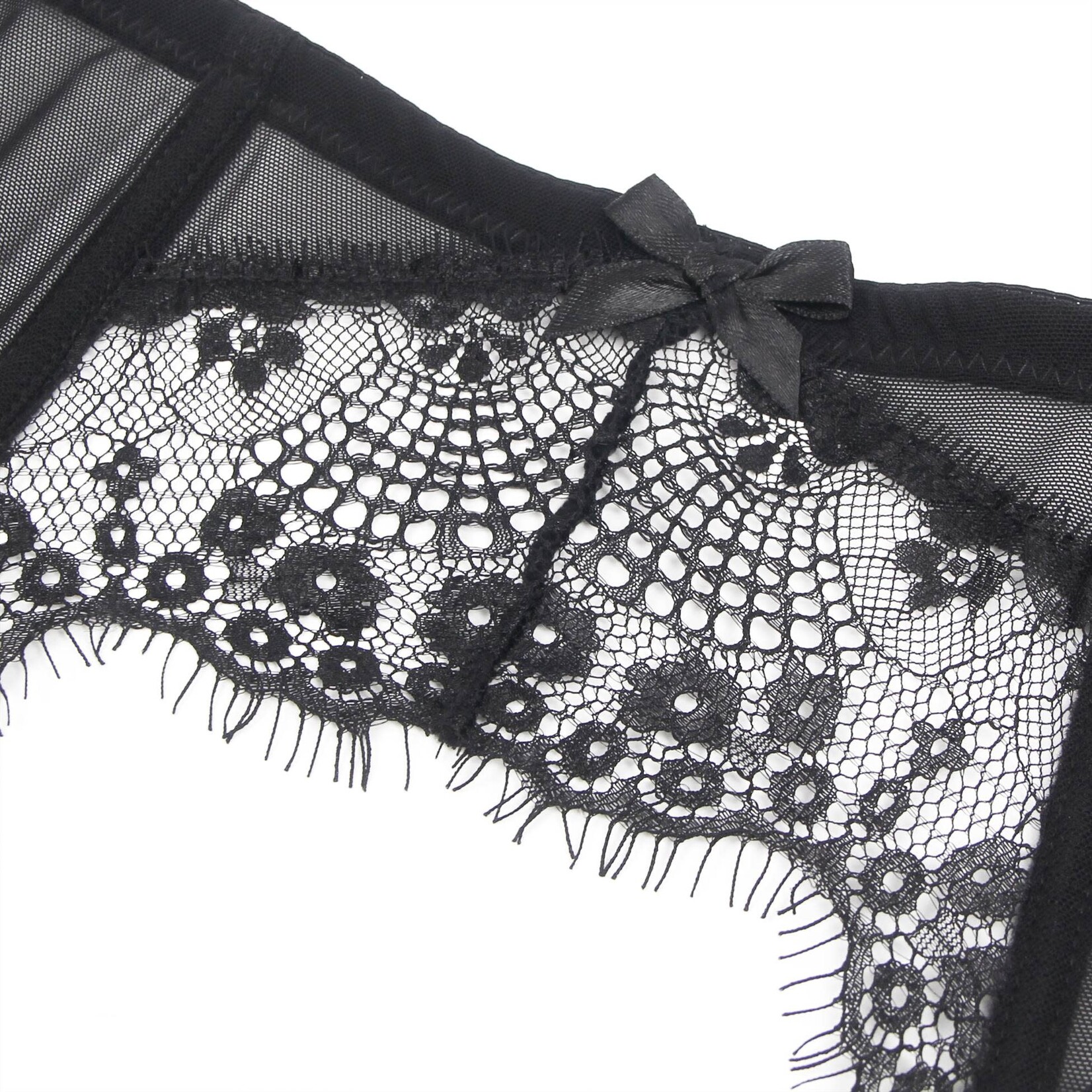 OH YEAH! -  BLACK SEXY EYELASH LACE METAL CLIPS GARTER PANTY   MEDIUM BLACK