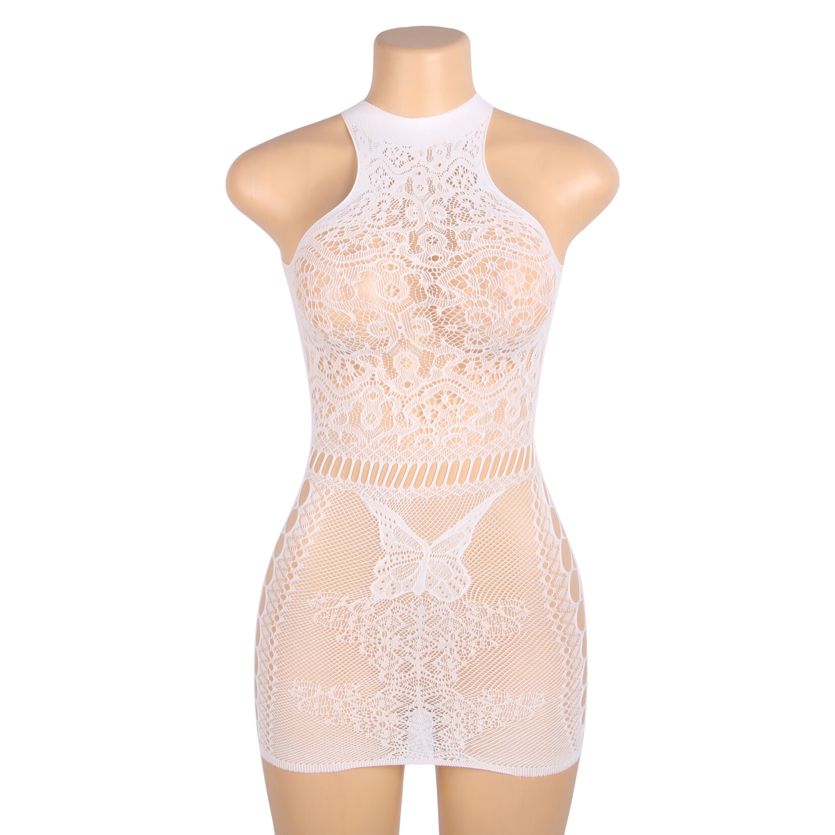 OH YEAH! -  WHITE SEXY JACQUARD HOLLOW OUT LUMINOUS GLOW IN THE DARK BODYSTOCKING ONE SIZE WHITE