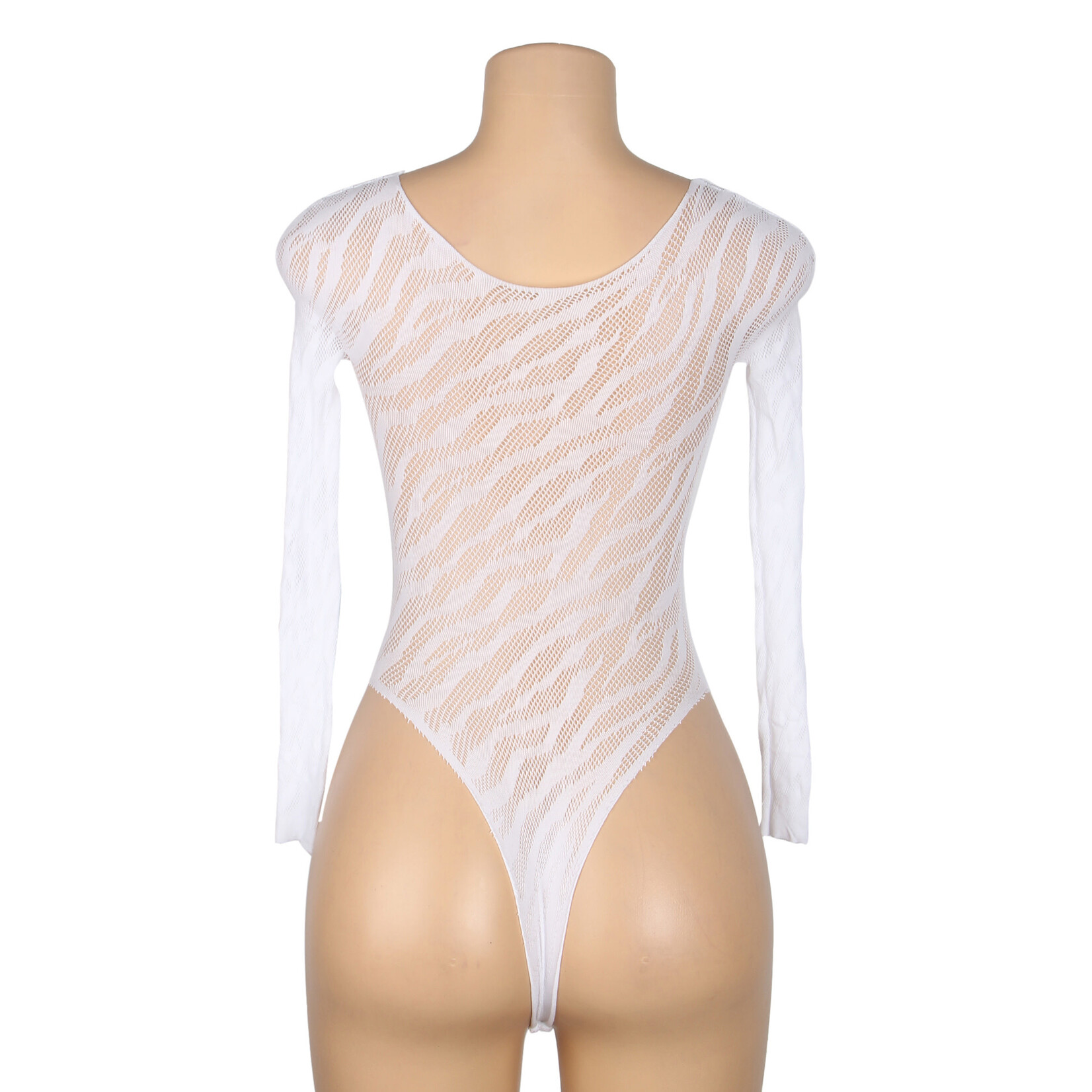 OH YEAH! -  WHITE SEXY OPEN CHEST STRIPED LUMINOUS HIGH-CUT BODYSUIT WITH LONG SLEEVES ONE SIZE WHITE
