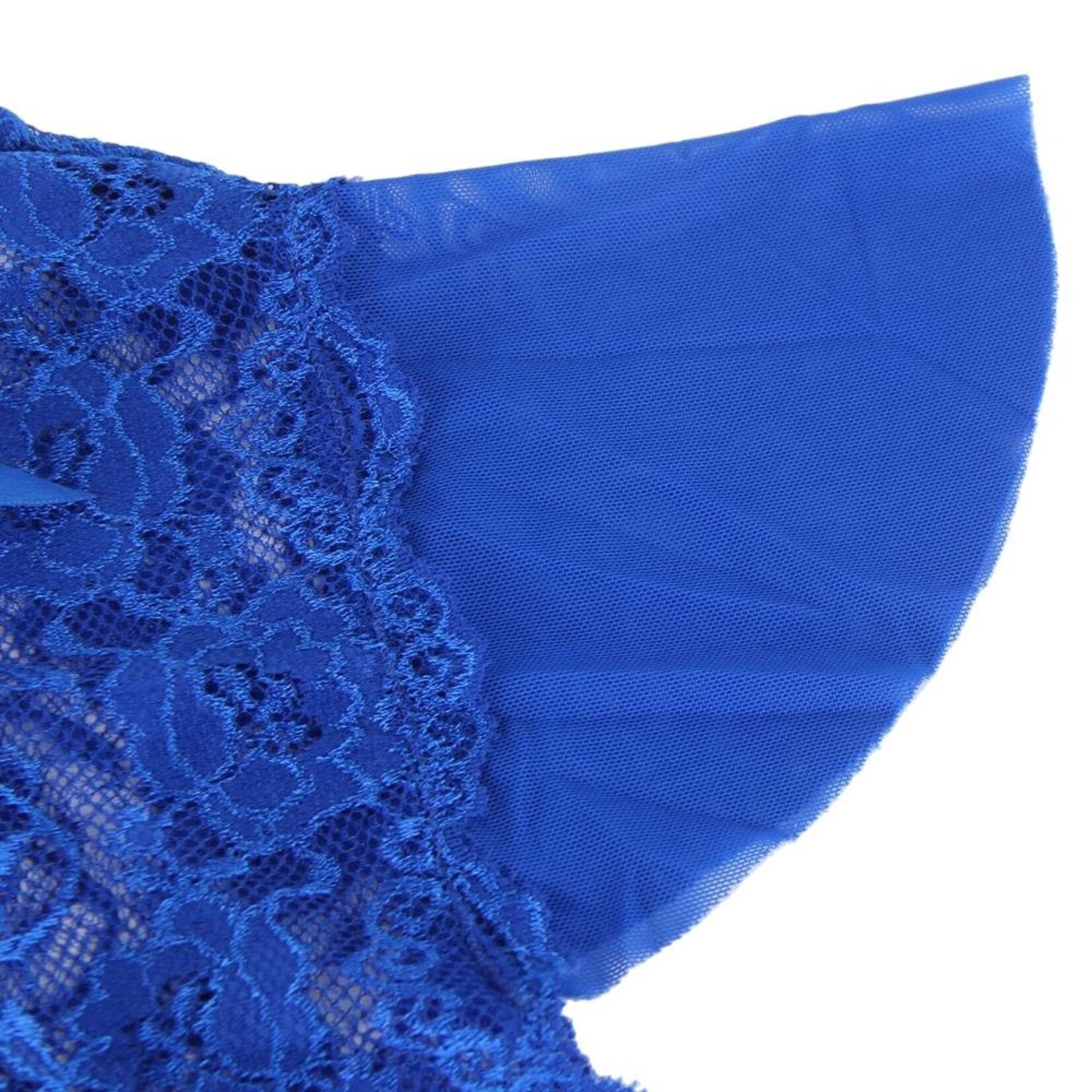 OH YEAH! -  SEXY NECKLINE RUFFLE PLUS SIZE HALTER V TEDDY WITH THE BELT XL-2XL AS SHOWN