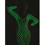 OH YEAH! -  WHITE SEXY LUMINOUS BIG MESH FISHNET LONG SLEEVES OPEN CROTCH BODYSTOCKING ONE SIZE WHITE