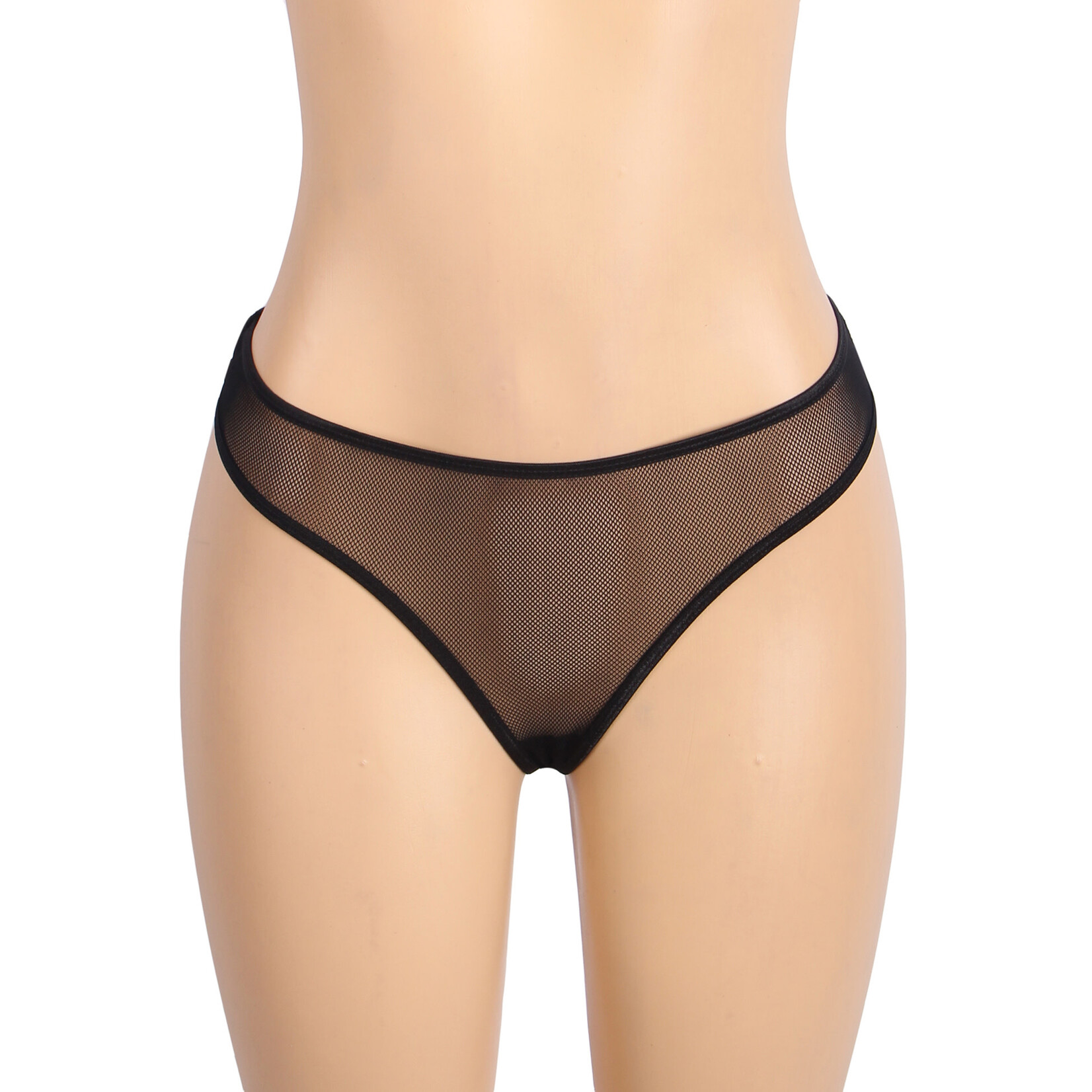 OH YEAH! -  BLACK PU LEATHER MESH GARTER BELT SEXY HALTER NECK LINGERIE SET LARGE BLACK