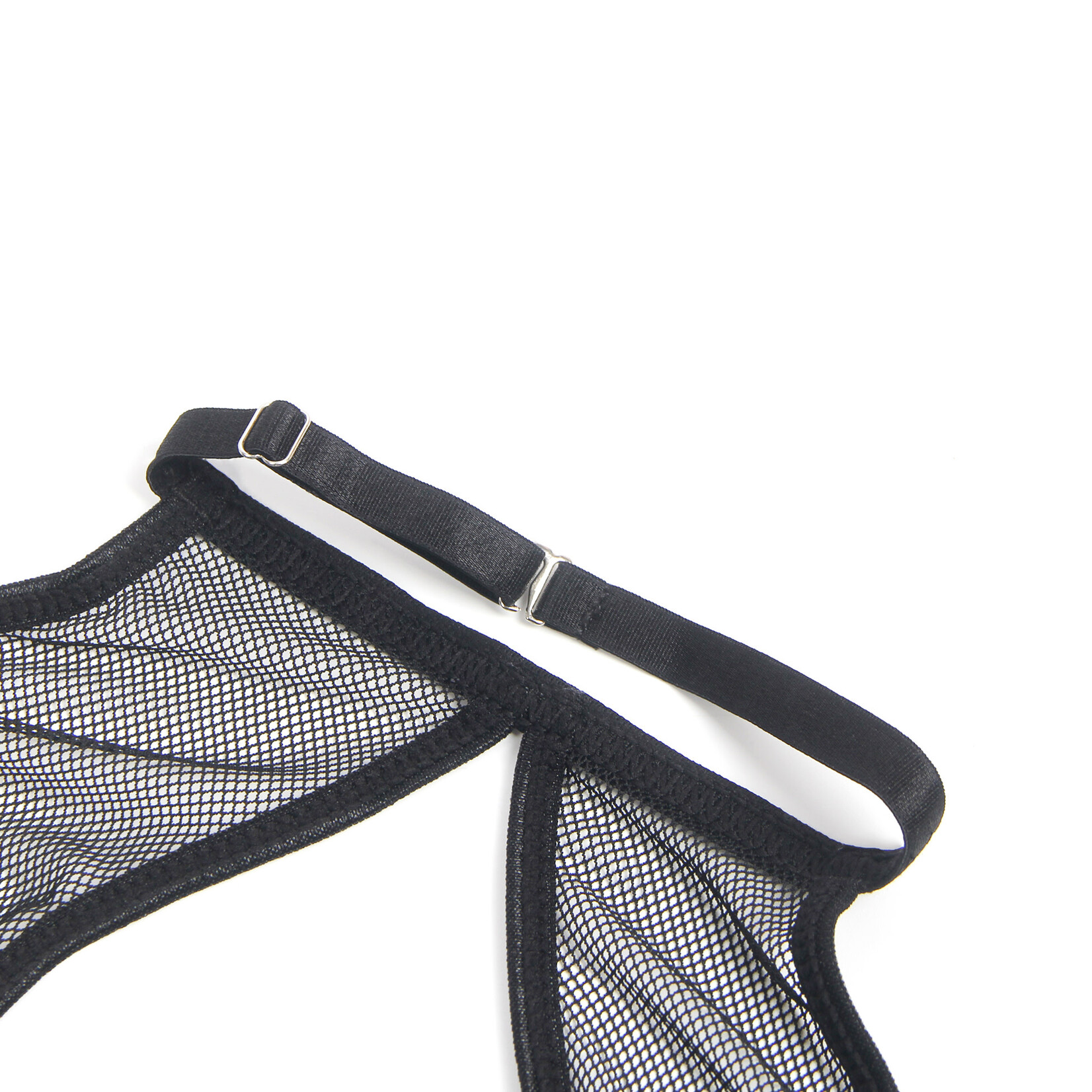 OH YEAH! -  BLACK PU LEATHER MESH GARTER BELT SEXY HALTER NECK LINGERIE SET LARGE BLACK