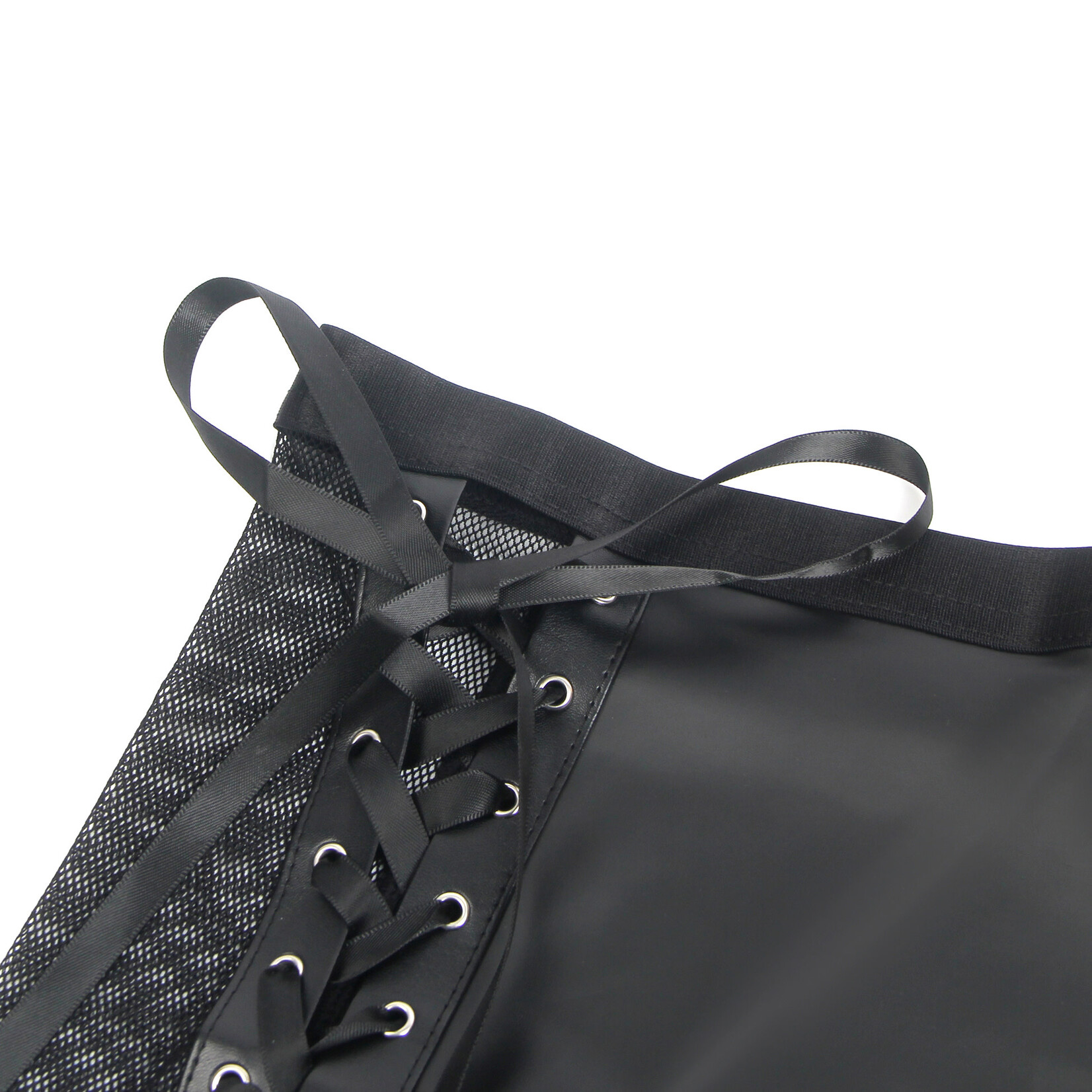 OH YEAH! -  BLACK PU LEATHER MESH GARTER BELT SEXY HALTER NECK LINGERIE SET LARGE BLACK