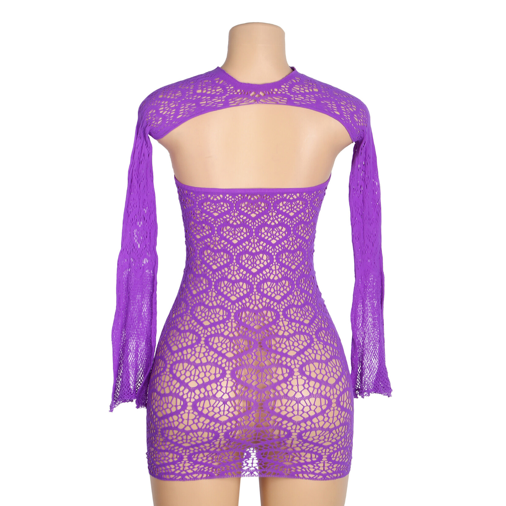 OH YEAH! -  PURPLE SEXY HEART SHAPED LONG SLEEVES ONE PIECE DRESS ONE SIZE PURPLE