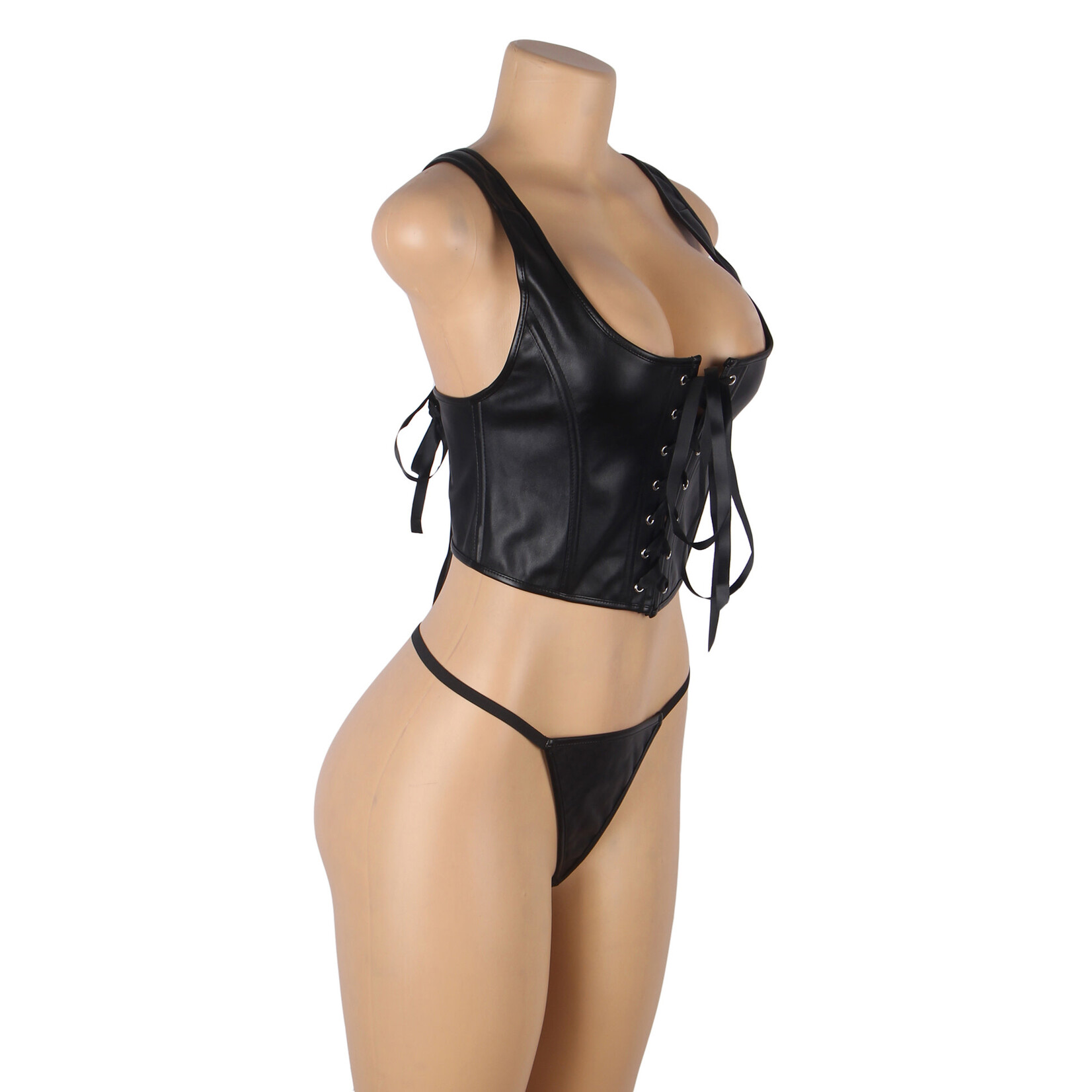 OH YEAH! -  12 PIECES PLASTIC BONES  SEXY LEATHER CORSET MEDIUM BLACK