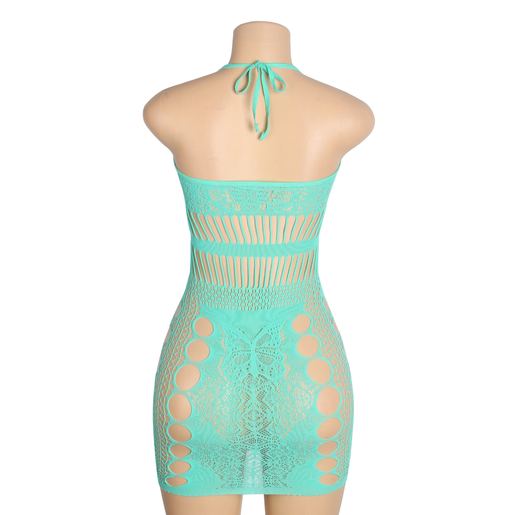 OH YEAH! -  CYAN SEXY JACQUARD HOLLOW OUT HALTER BODYSTOCKING DRESS ONE SIZE CYAN