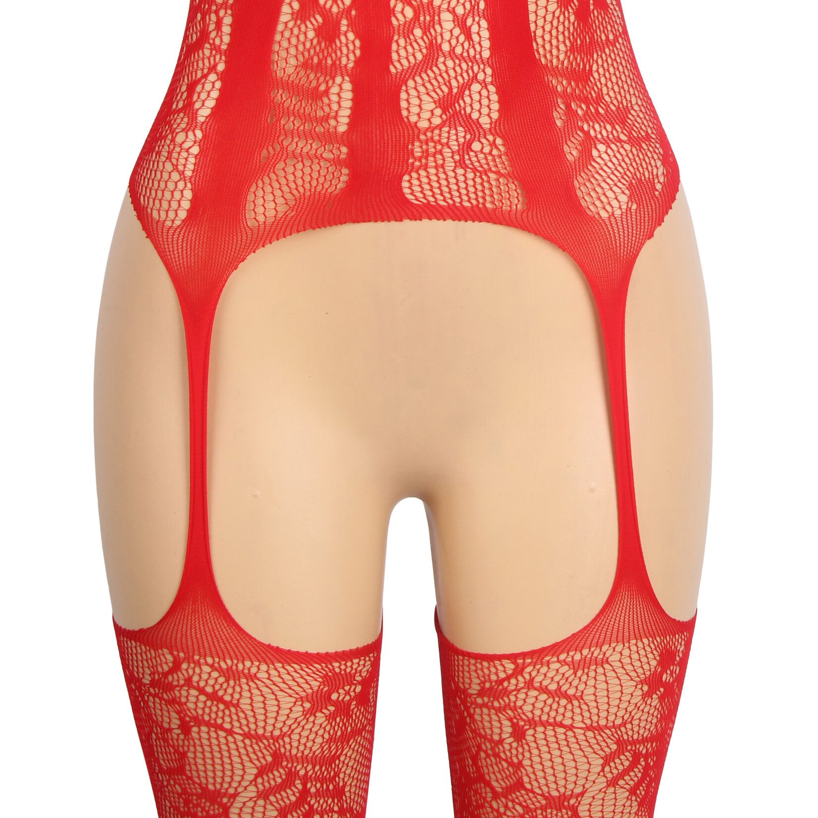 OH YEAH! -  RED SEXY JACQUARD HALTER NECK BODYSTOCKING ONE SIZE RED