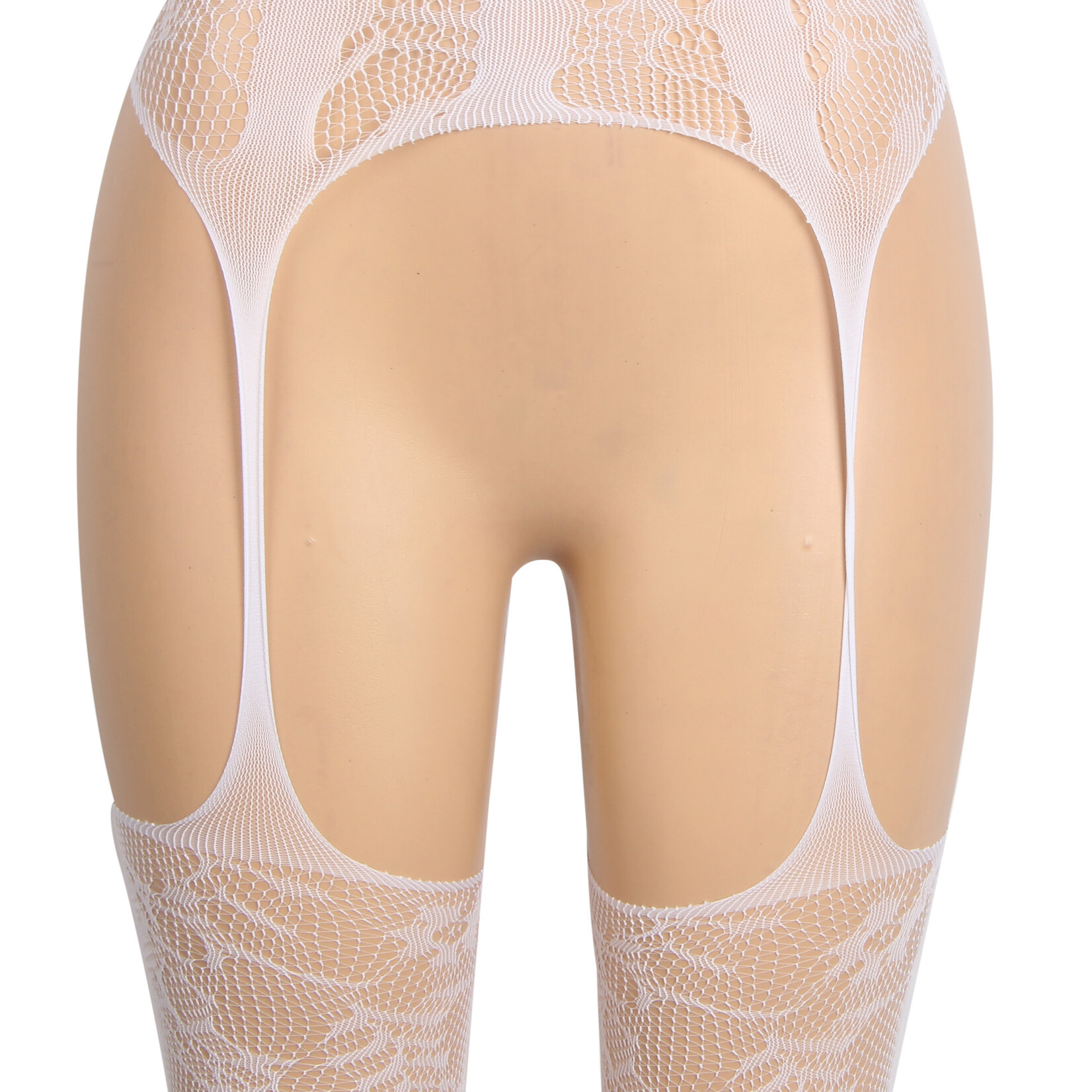 OH YEAH! -  WHITE SEXY JACQUARD HALTER NECK BODYSTOCKING ONE SIZE WHITE
