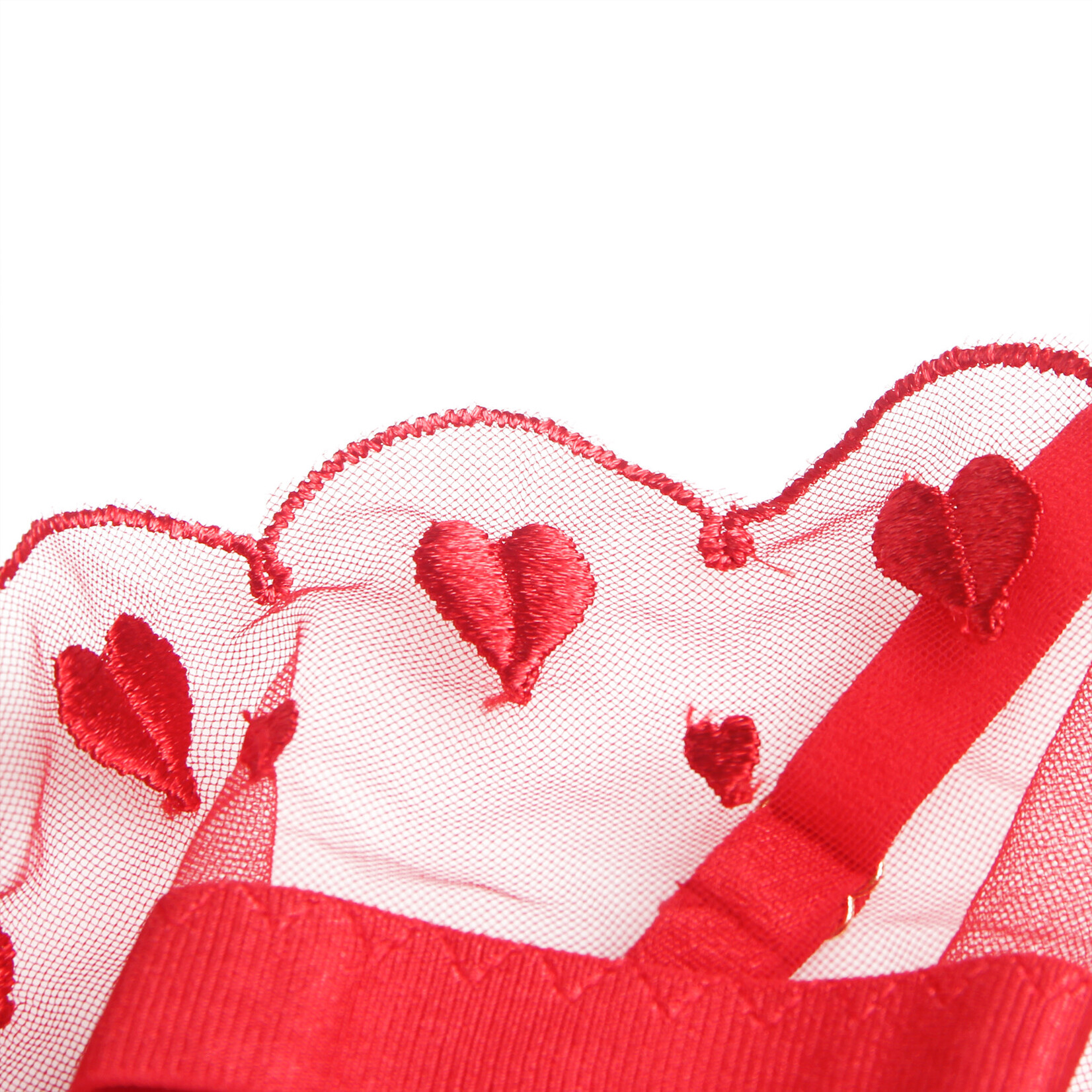 OH YEAH! -  RED SEXY MESH EMBROIDERY HEART BRA SET X-LARGE RED