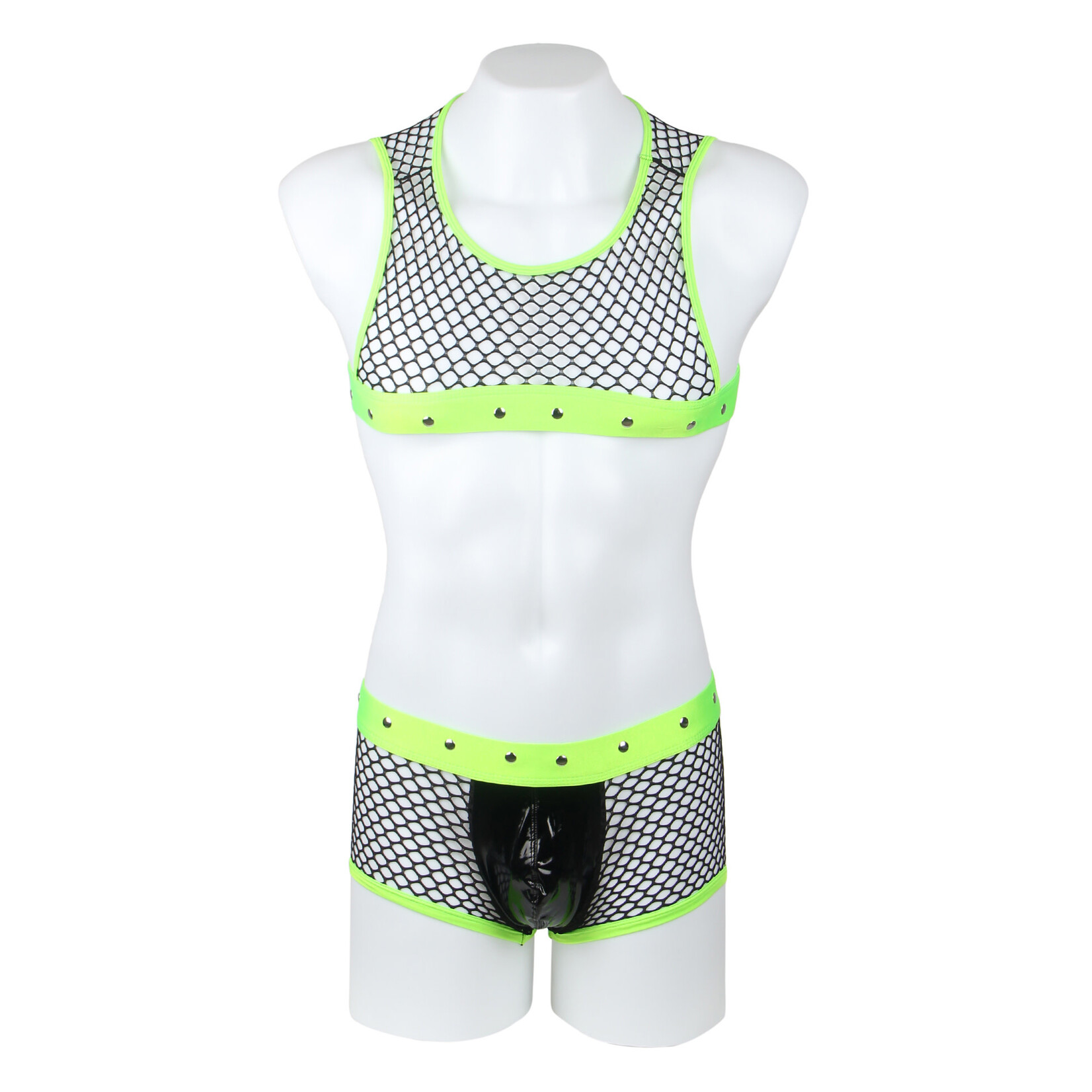 OH YEAH! -  GREEN MEN SEXY FISHNET SEE THROUGH LINGERIE SET LARGE GREEN