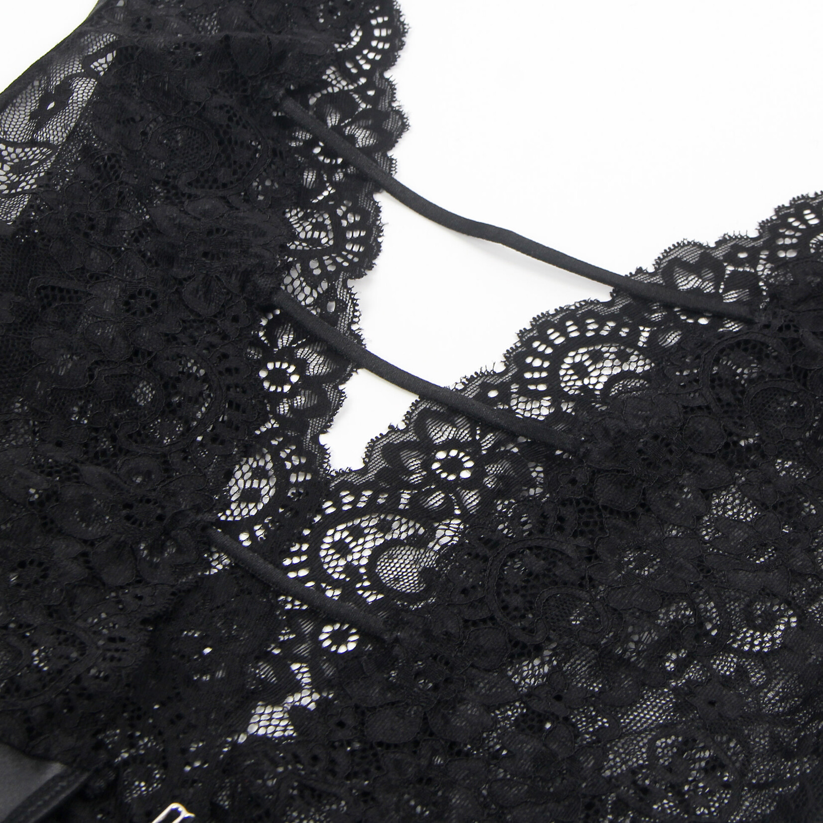 OH YEAH! -  BLACK SLEEVELESS LACE DEEP V-NECK FAUX LEATHER BODYSUIT 3XL-4XL BLACK